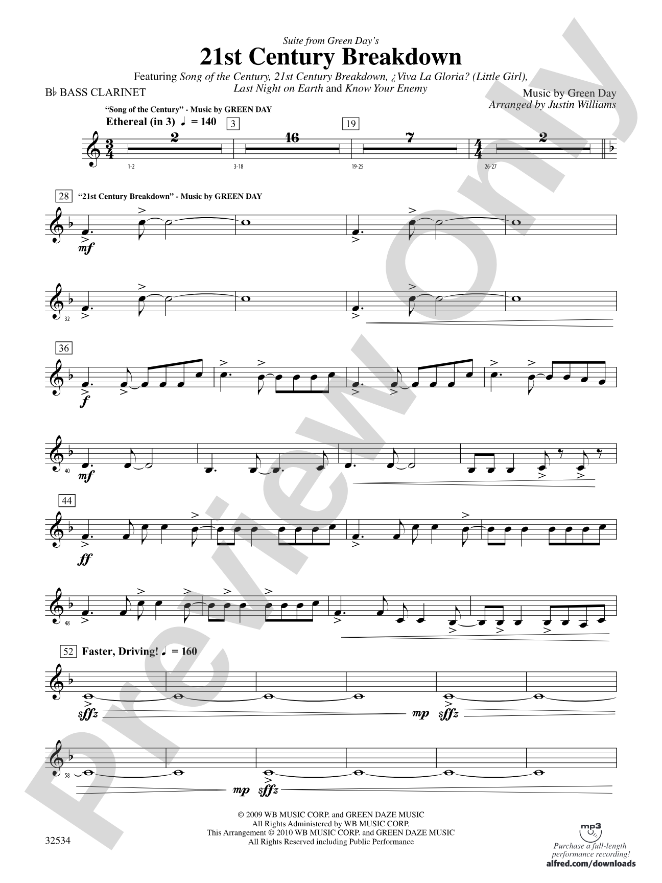 21st Century Breakdown, Suite from Green Day's: B-flat Bass Clarinet