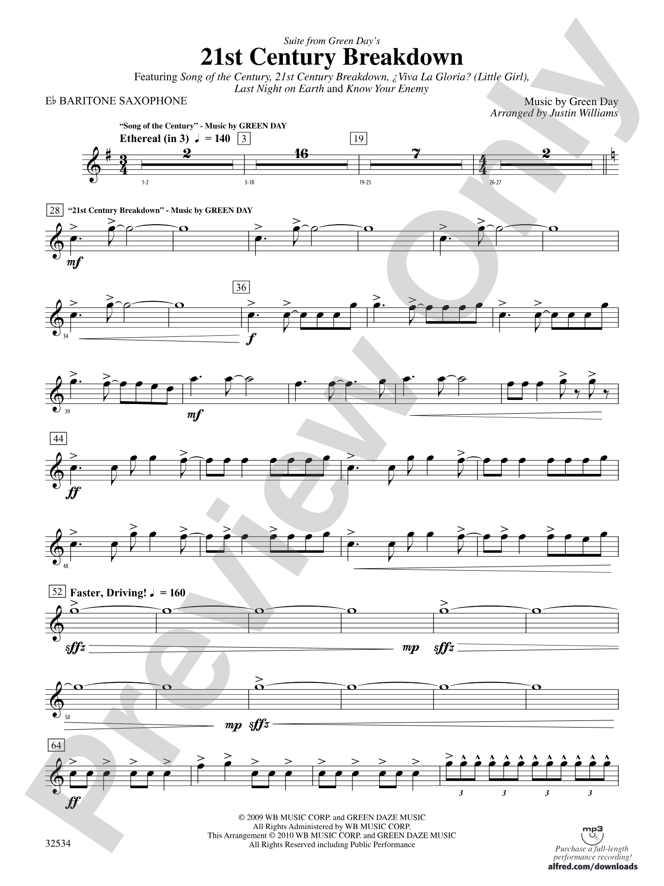 21st Century Breakdown, Suite from Green Day's: E-flat Baritone Saxophone