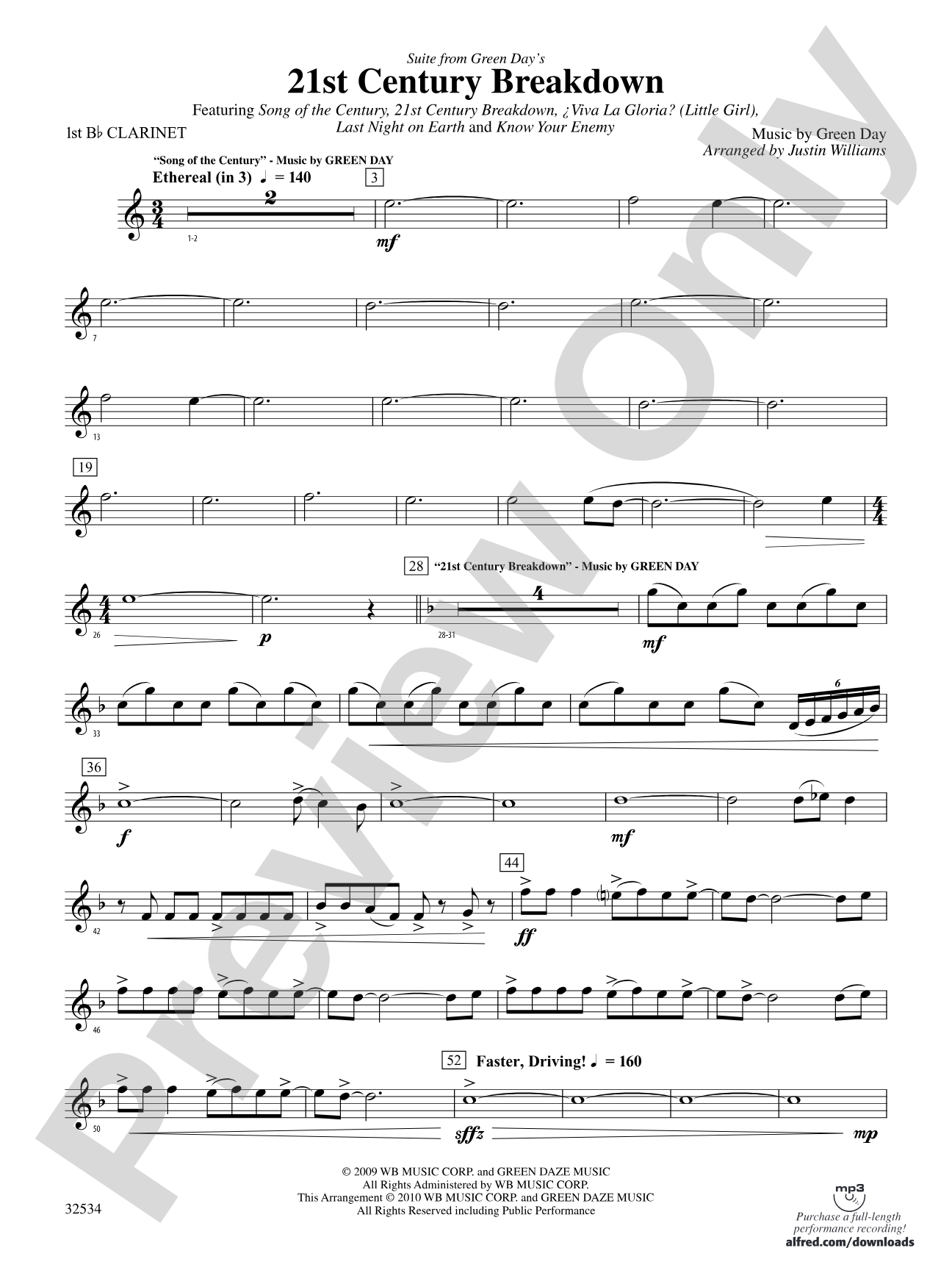 21st Century Breakdown, Suite from Green Day's: 1st B-flat Clarinet