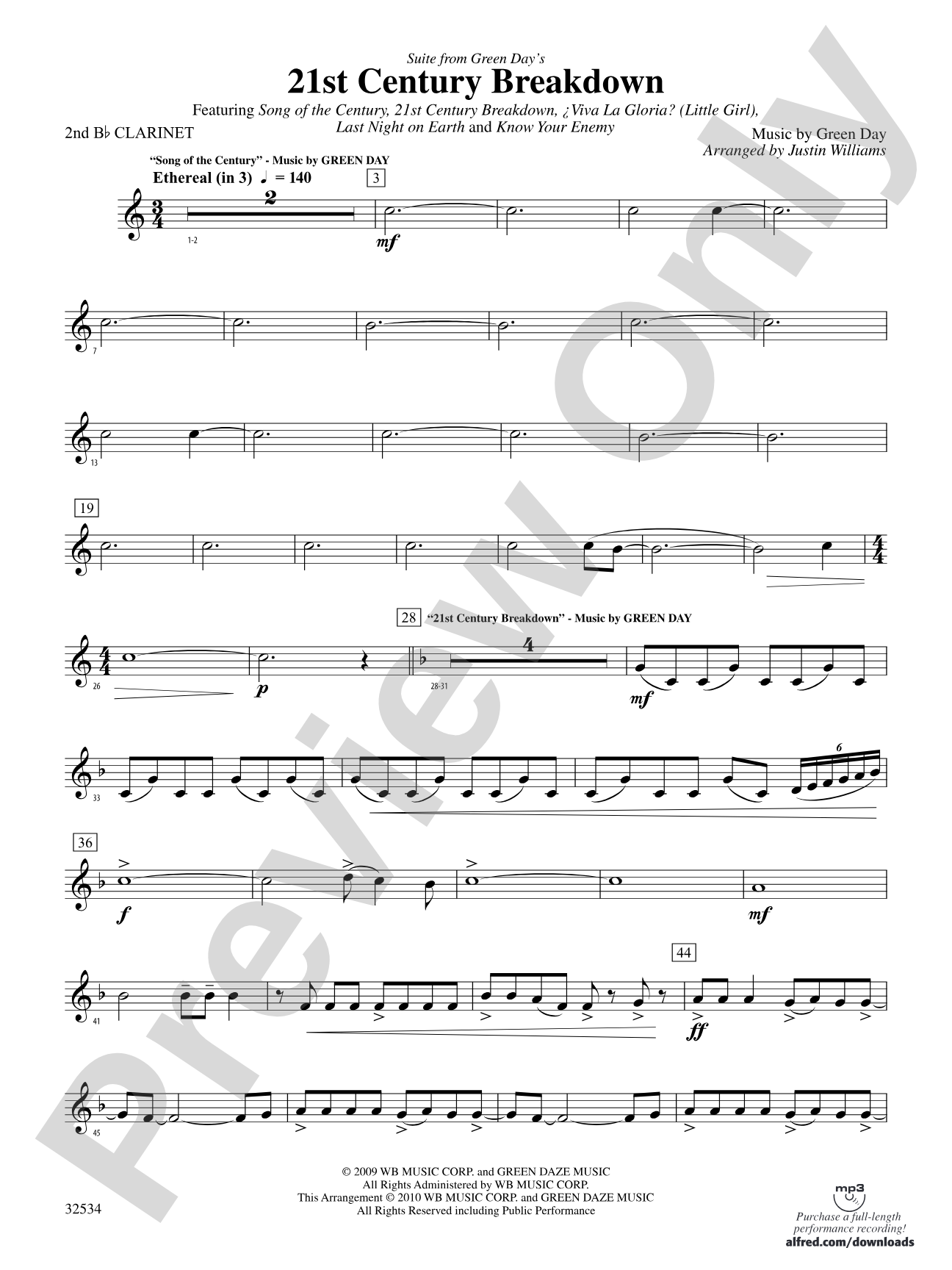 21st Century Breakdown, Suite from Green Day's: 2nd B-flat Clarinet