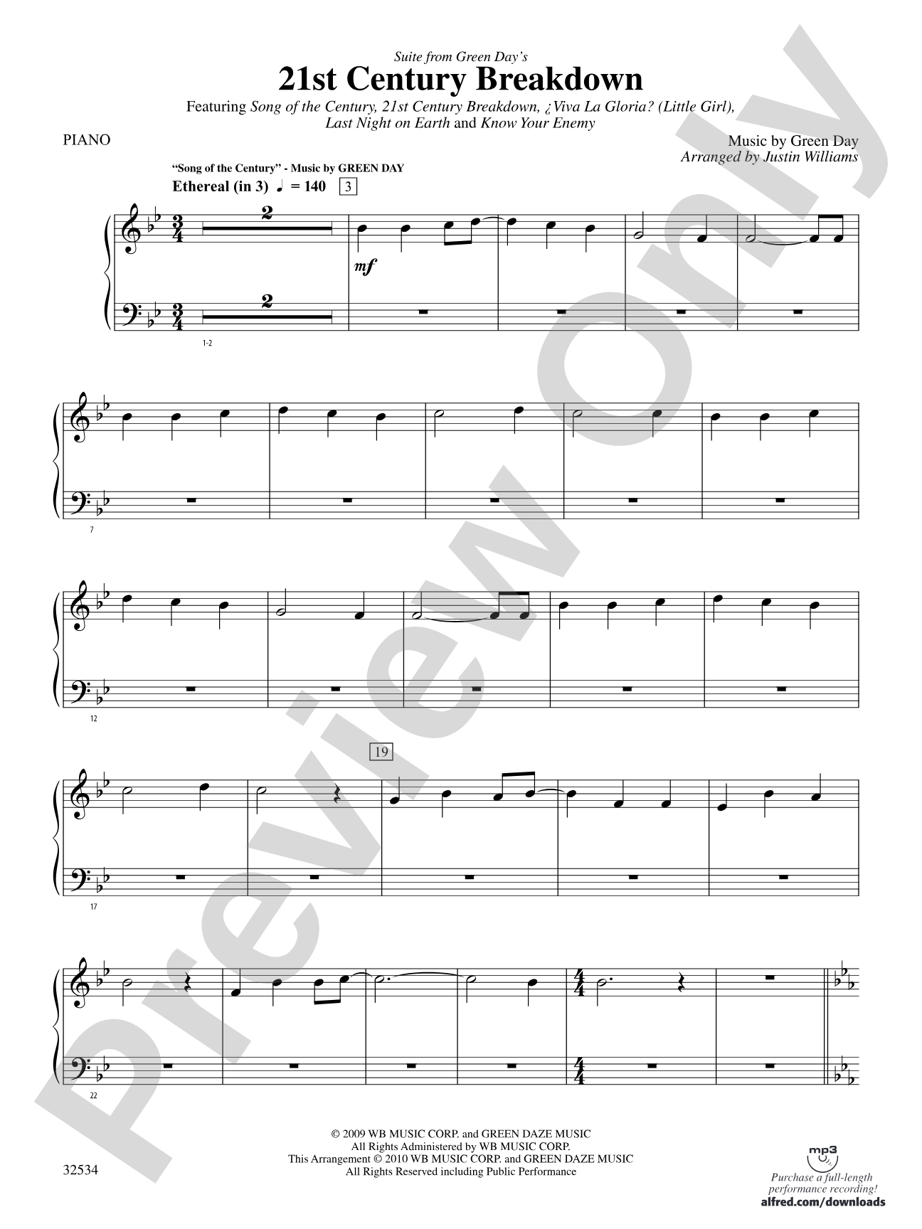 21st Century Breakdown, Suite from Green Day's: Piano Accompaniment