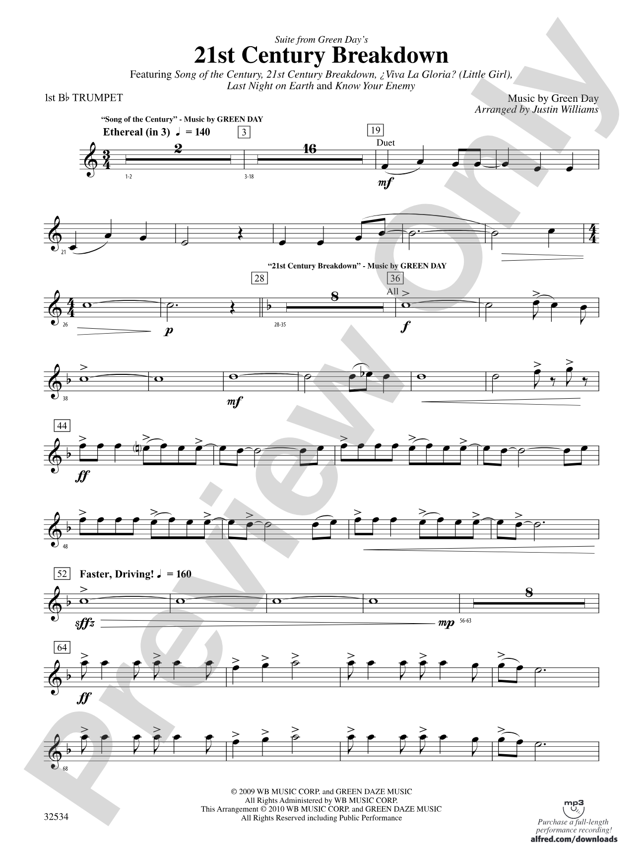 21st Century Breakdown, Suite from Green Day's: 1st B-flat Trumpet