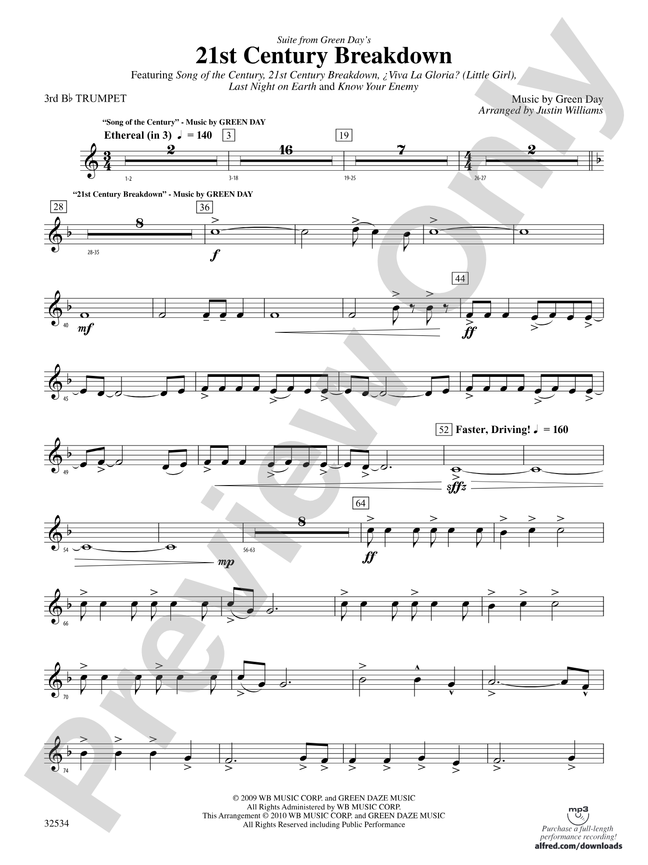 21st Century Breakdown, Suite from Green Day's: 3rd B-flat Trumpet