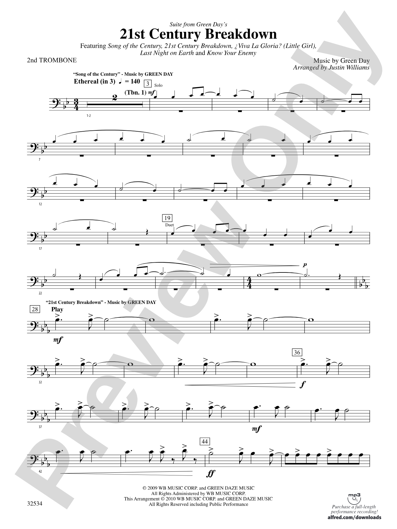 21st Century Breakdown, Suite from Green Day's: 2nd Trombone