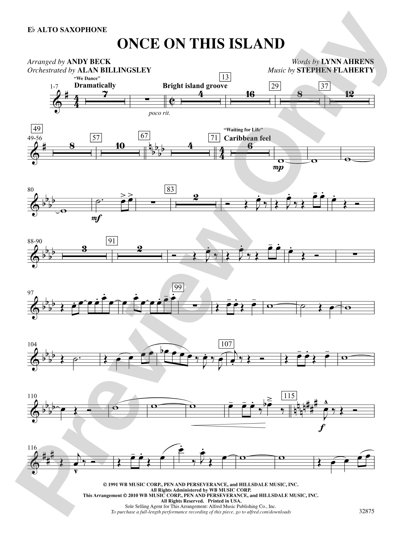 Once on This Island: A Choral Medley: E-flat Alto Saxophone: Choral SoundPax