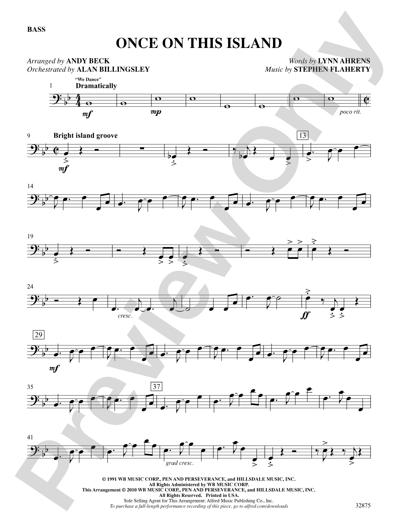 Once on This Island: A Choral Medley: Electric Bass: Choral SoundPax
