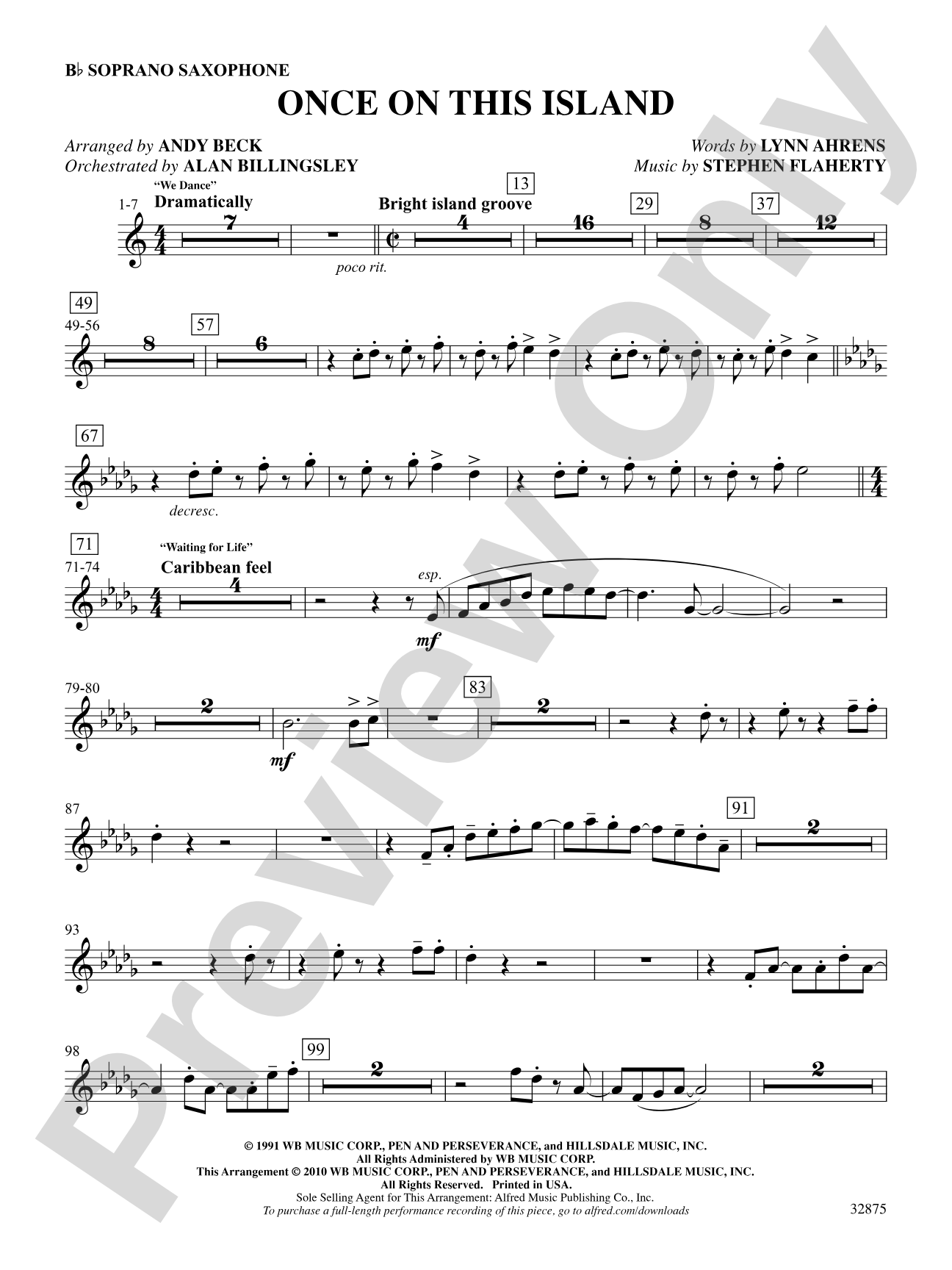 Once on This Island: A Choral Medley: B-flat Soprano Saxophone: Choral SoundPax