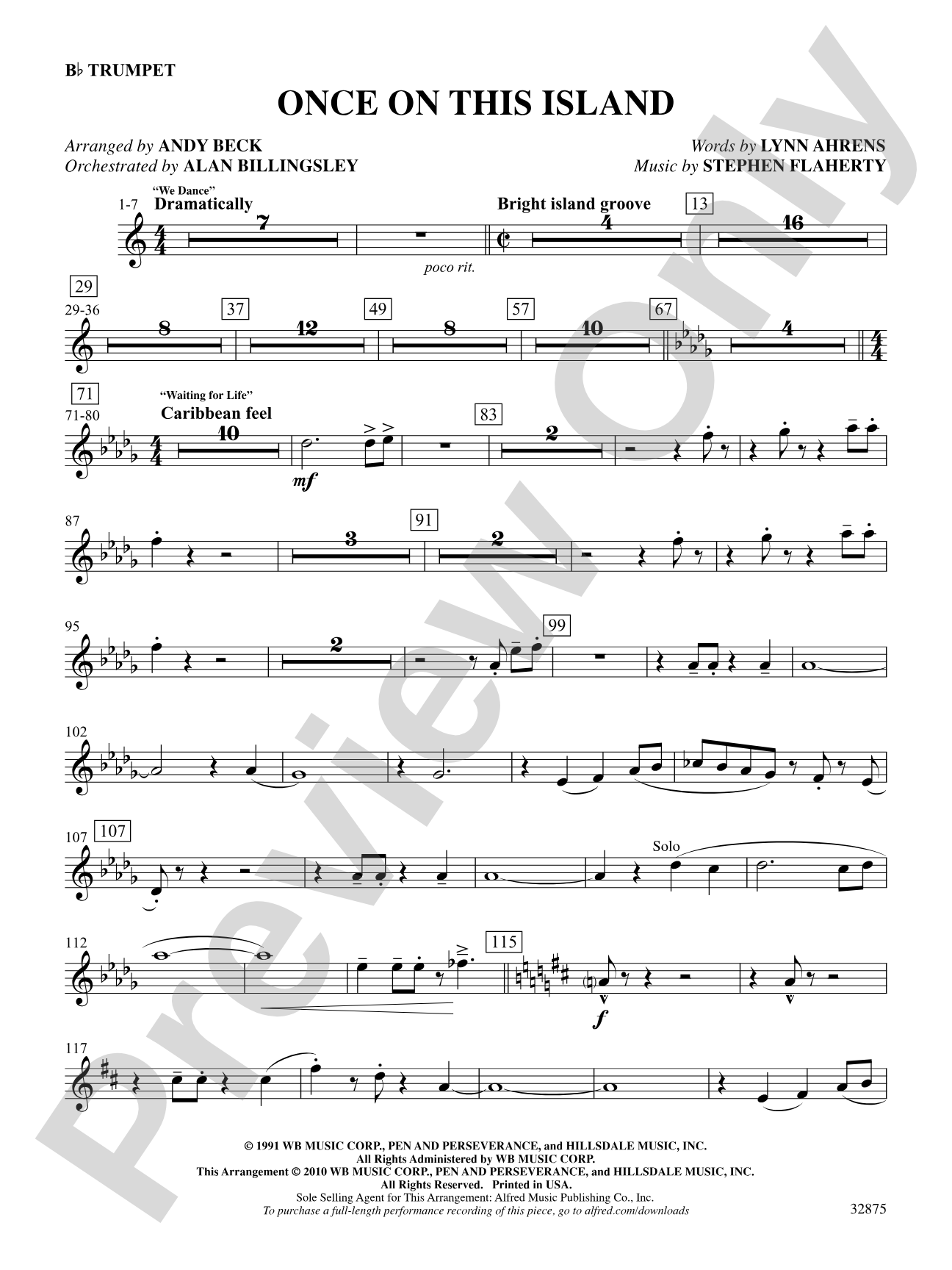 Once on This Island: A Choral Medley: 1st B-flat Trumpet: Choral SoundPax