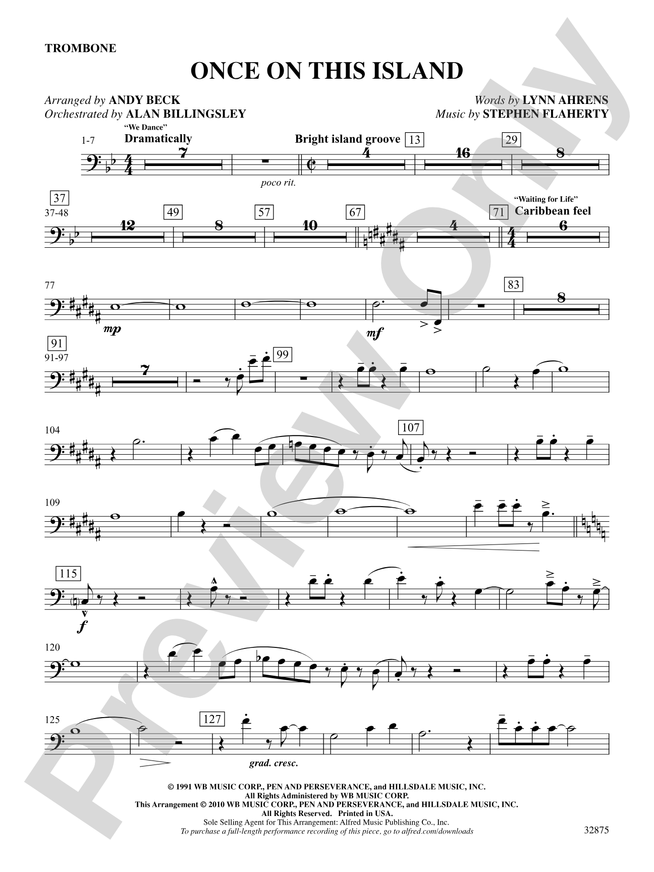 Once on This Island: A Choral Medley: 1st Trombone: Choral SoundPax
