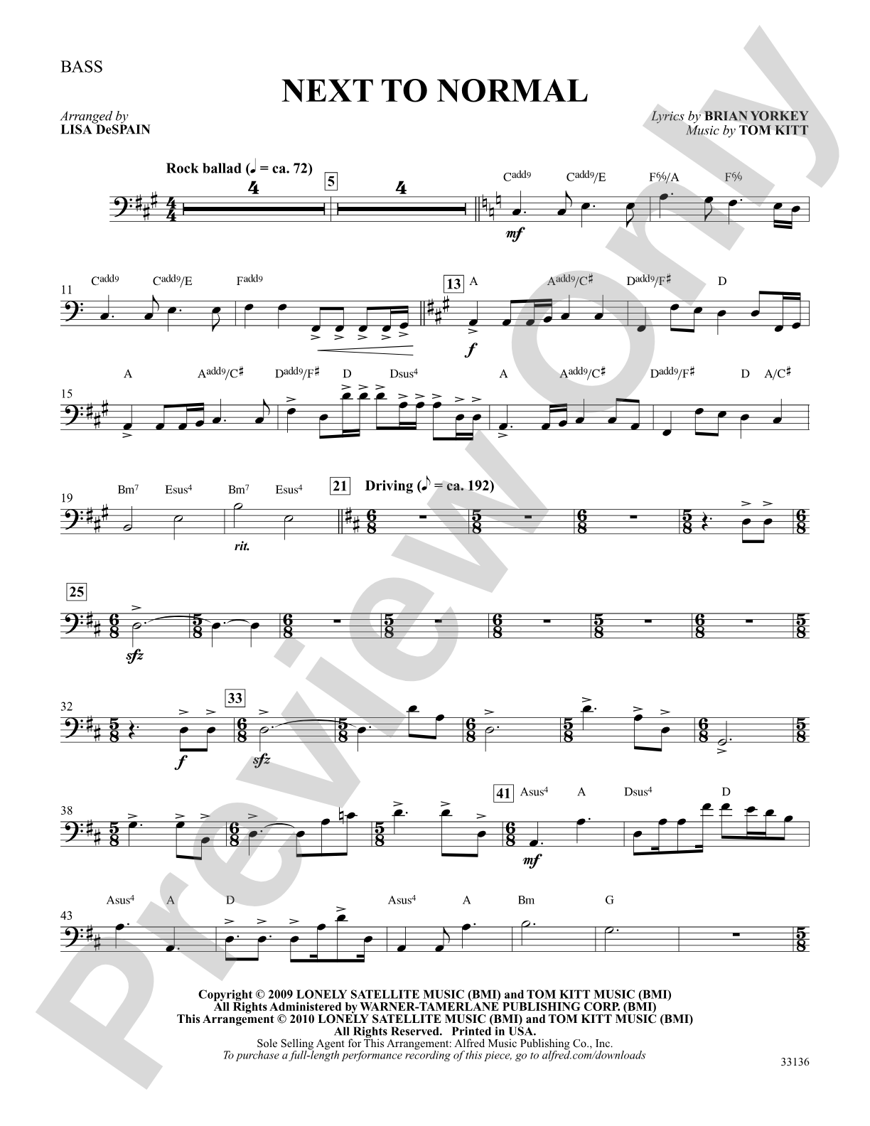 Next to Normal: A Choral Medley: String Bass: Choral SoundPax