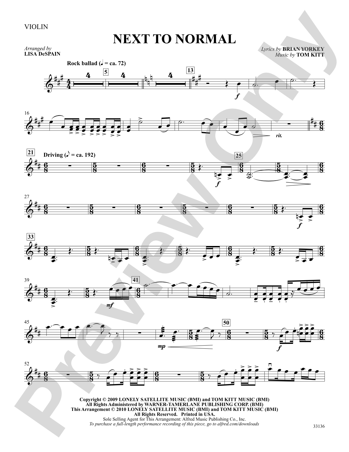 Next to Normal: A Choral Medley: 1st Violin: Choral SoundPax