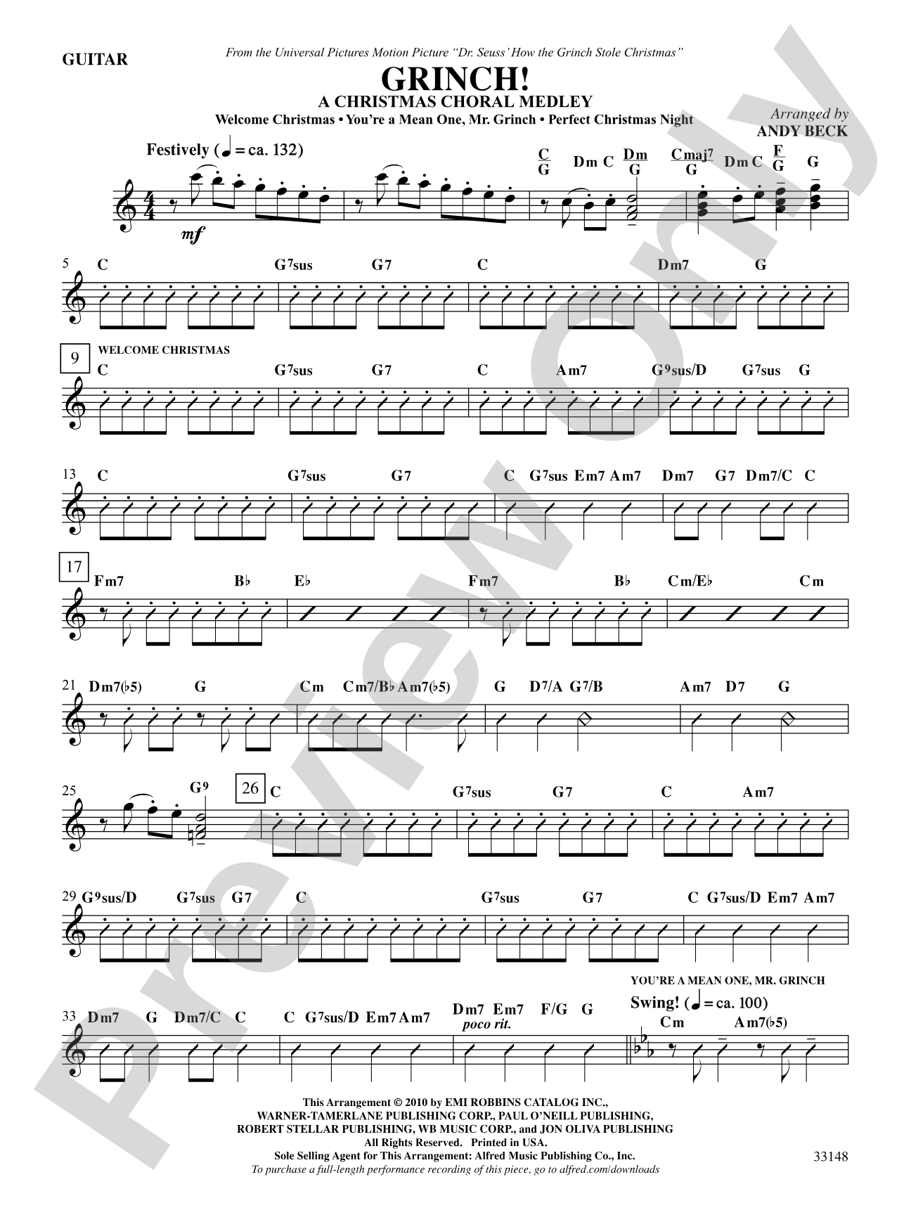 Grinch! A Christmas Choral Medley (from the motion picture Dr. Seuss' How the Grinch Stole Christmas): Guitar: Choral SoundPax