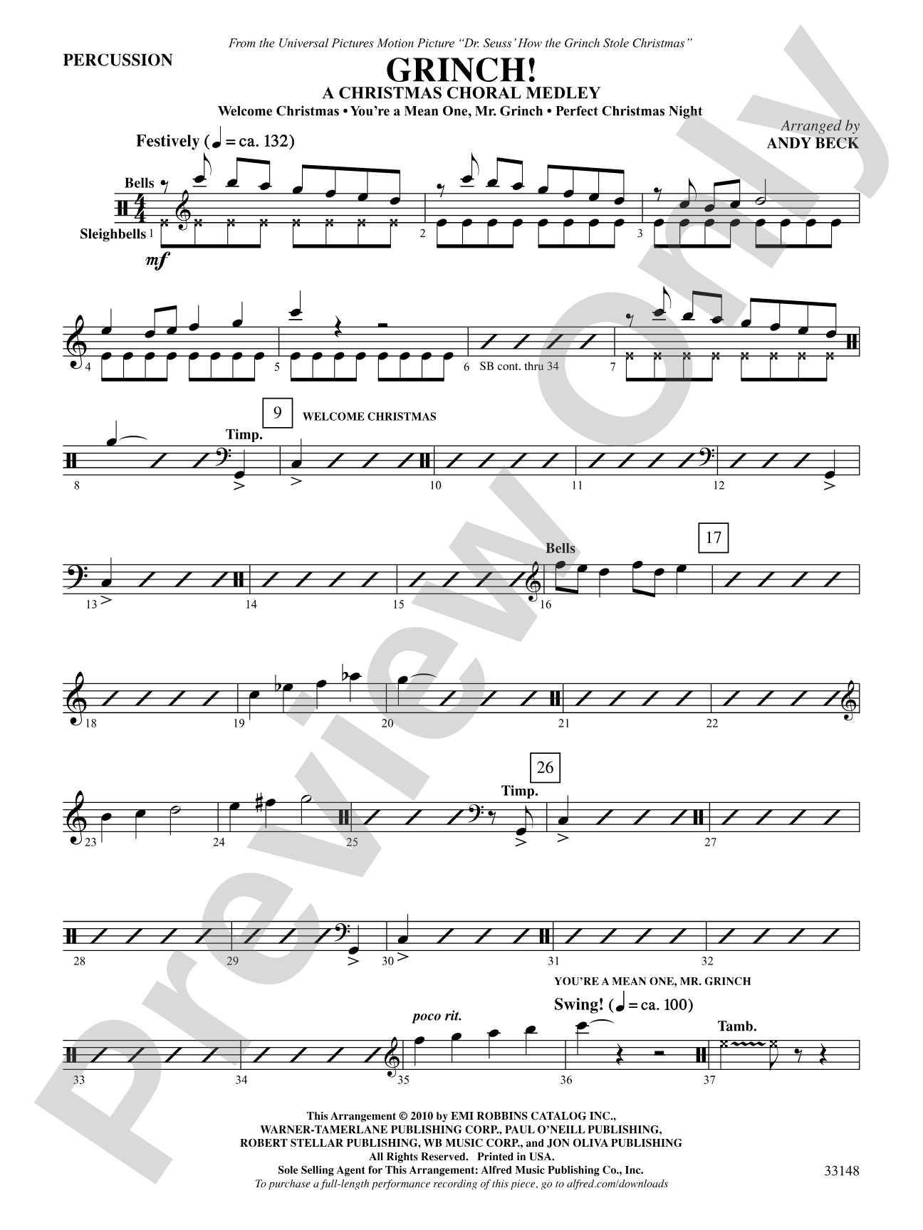 Grinch! A Christmas Choral Medley (from the motion picture Dr. Seuss' How the Grinch Stole Christmas): 1st Percussion: Choral SoundPax