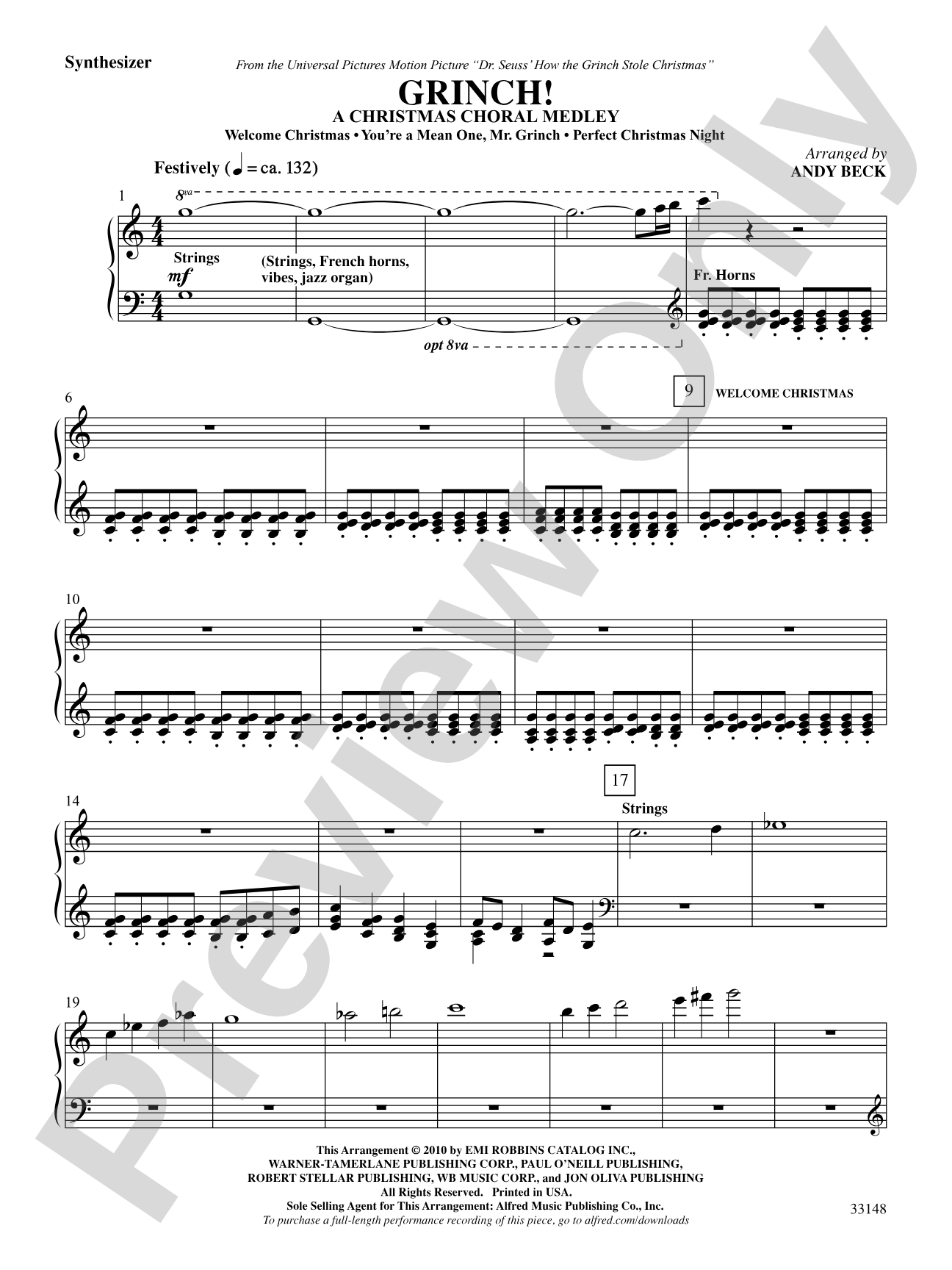 Grinch! A Christmas Choral Medley (from the motion picture Dr. Seuss' How the Grinch Stole Christmas): Synthesizer: Choral SoundPax