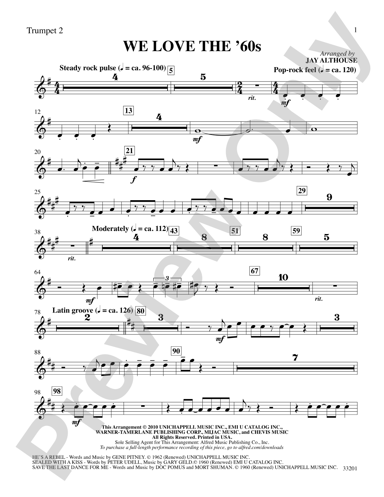 We Love the '60s: 2nd B-flat Trumpet: Choral SoundPax