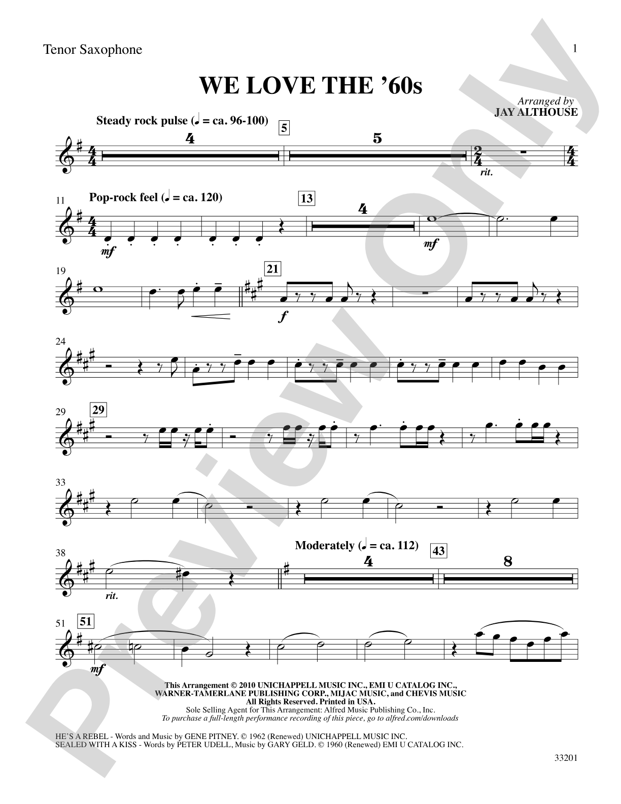 We Love the '60s: B-flat Tenor Saxophone: Choral SoundPax