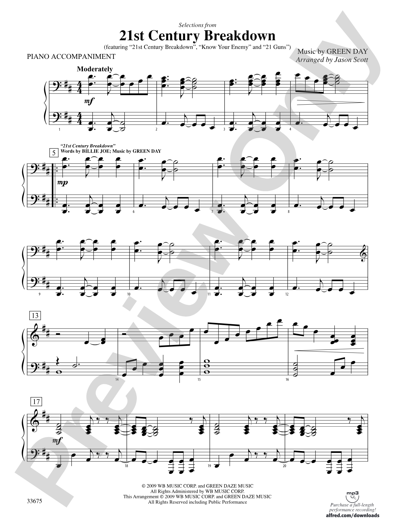 21st Century Breakdown, Selections from: Piano Accompaniment