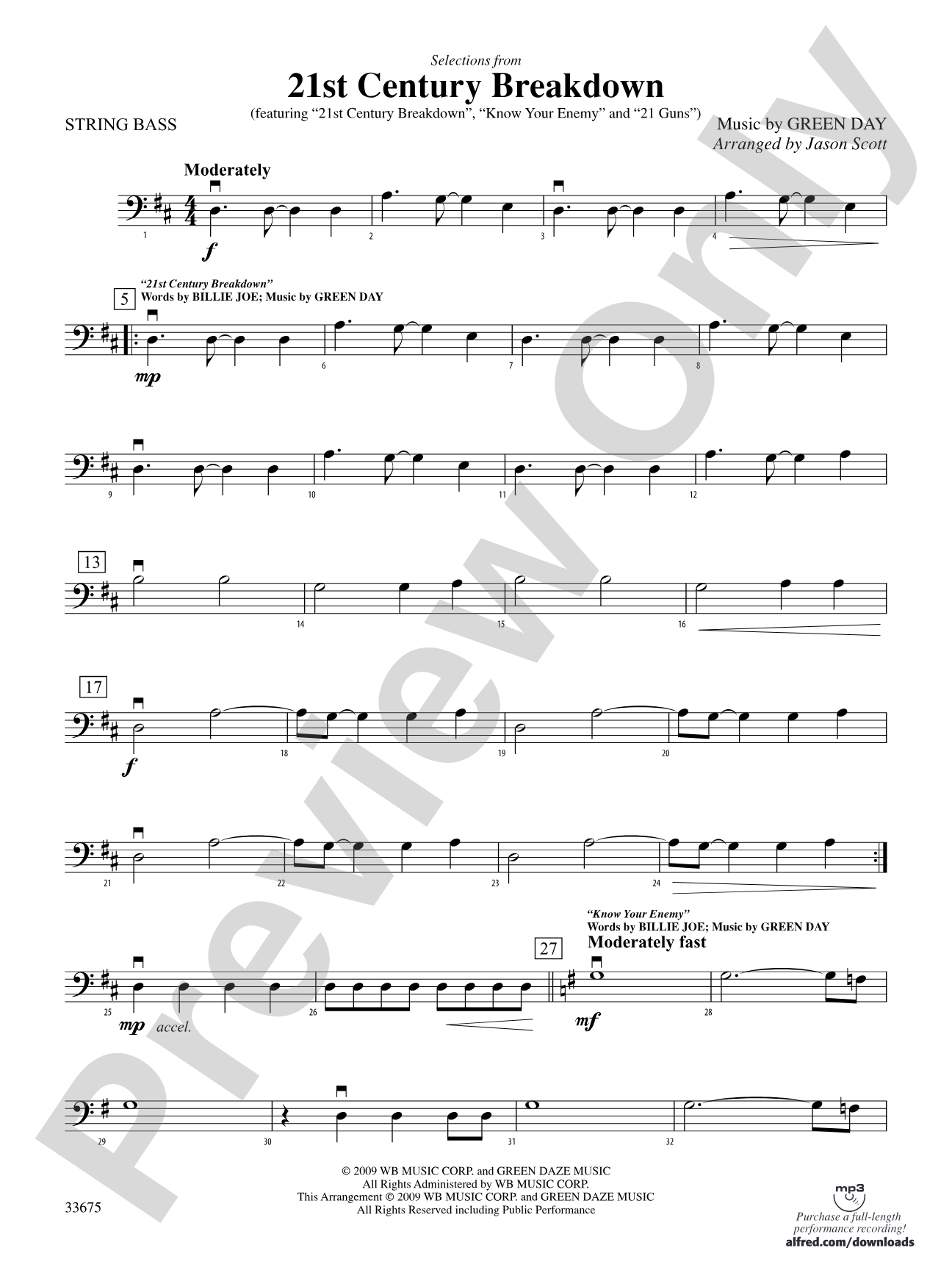 21st Century Breakdown, Selections from: String Bass