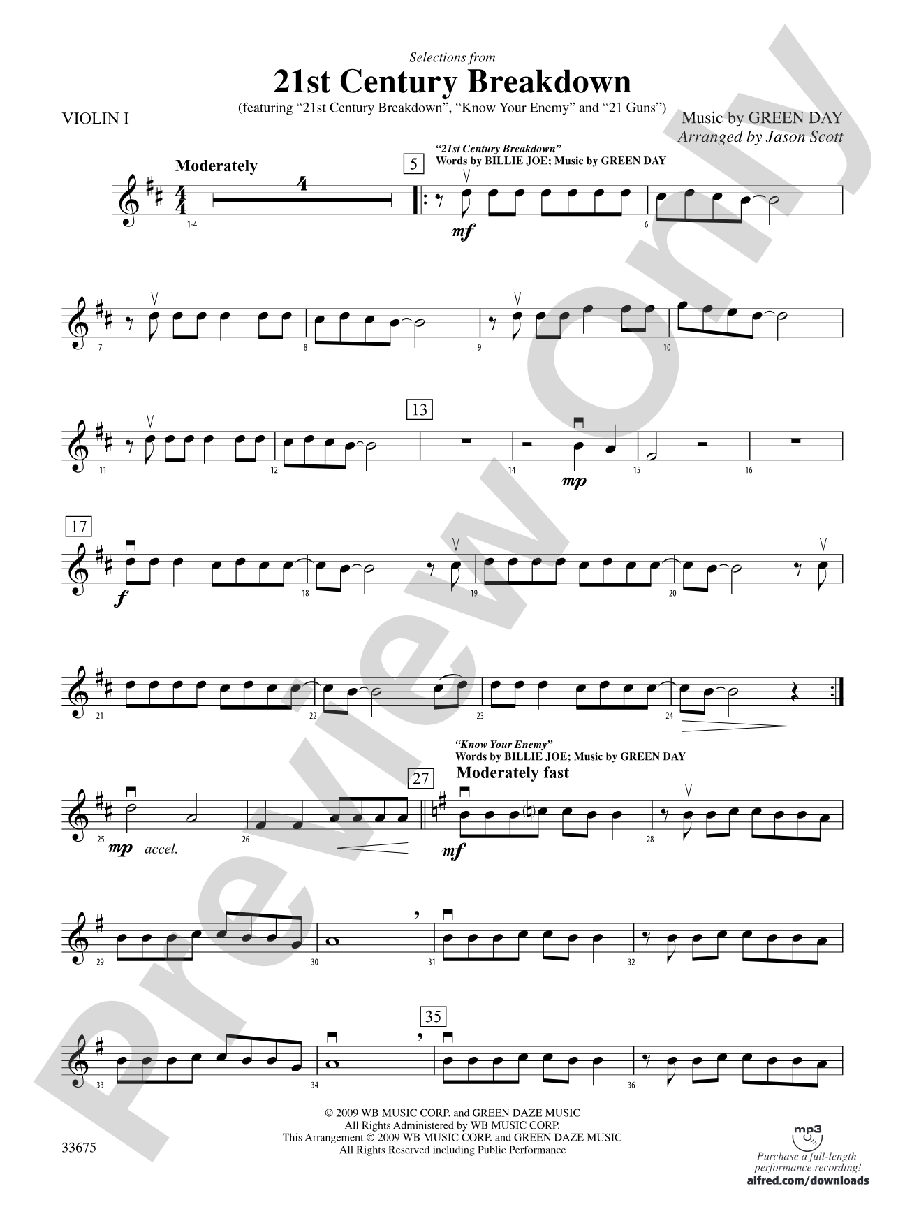 21st Century Breakdown, Selections from: 1st Violin