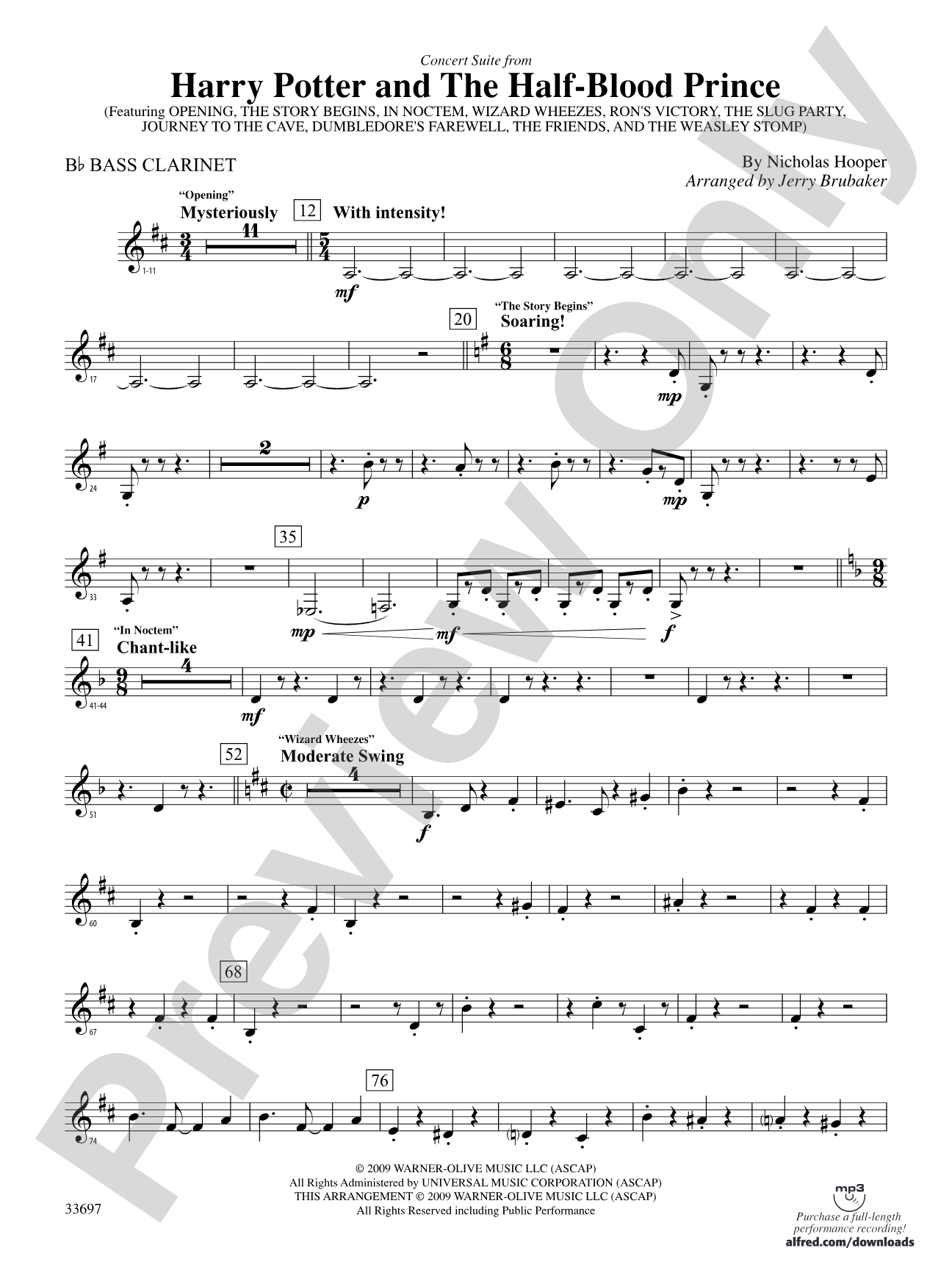 Harry Potter and the Half-Blood Prince, Concert Suite from: B-flat Bass Clarinet