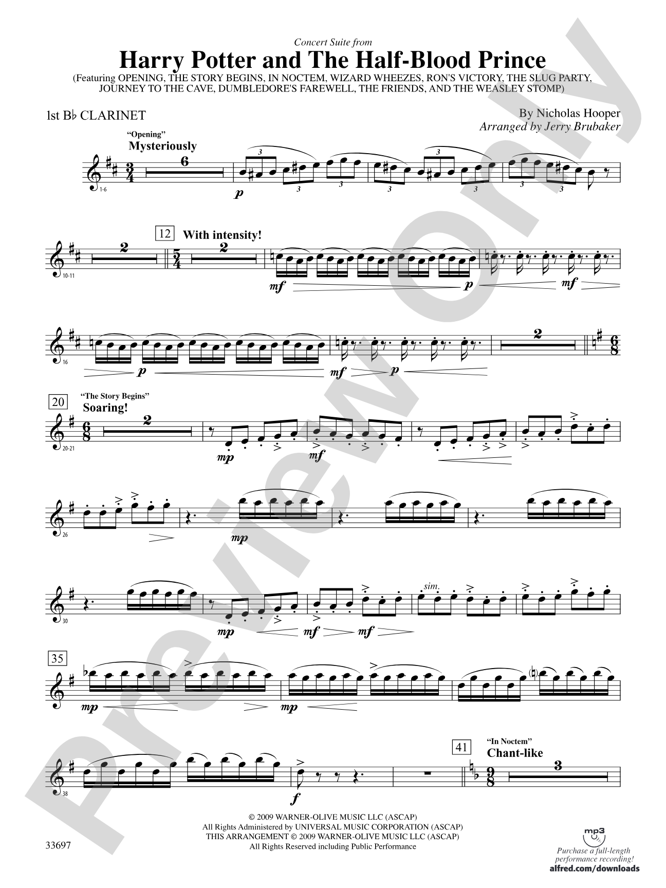 Harry Potter and the Half-Blood Prince, Concert Suite from: 1st B-flat Clarinet