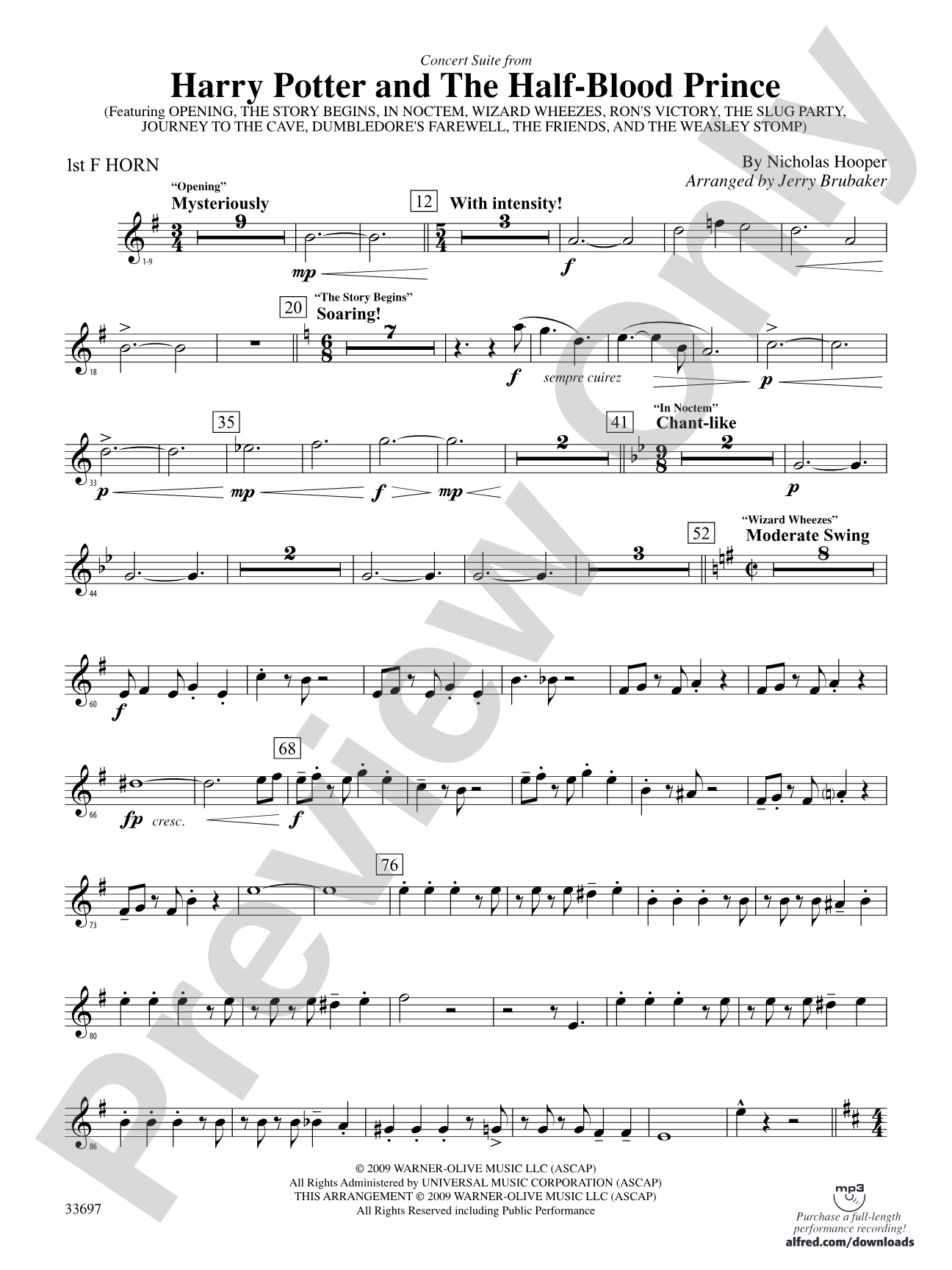 Harry Potter and the Half-Blood Prince, Concert Suite from: 1st F Horn