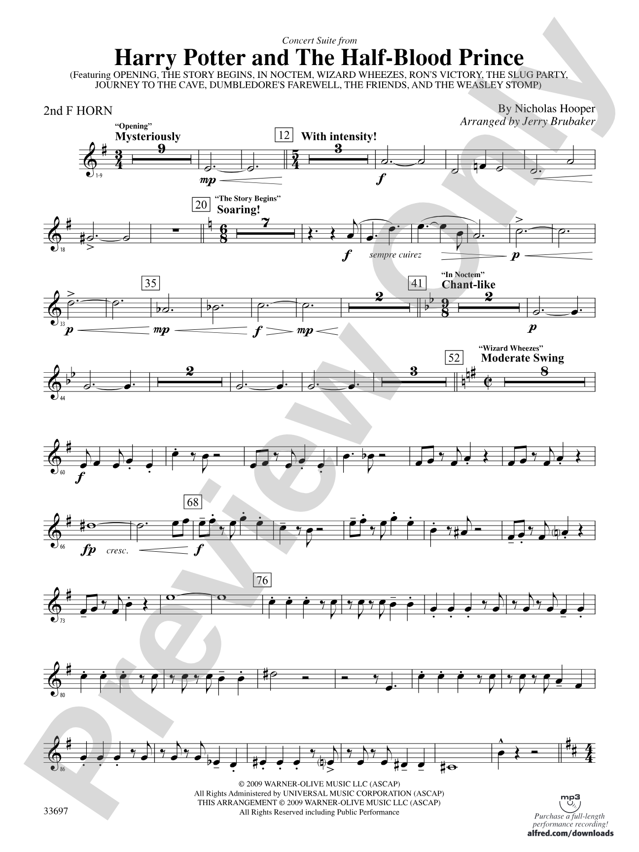 Harry Potter and the Half-Blood Prince, Concert Suite from: 2nd F Horn