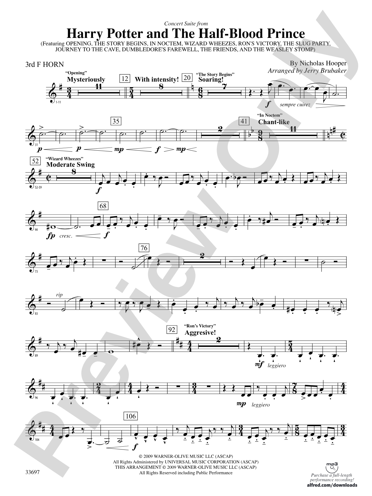 Harry Potter and the Half-Blood Prince, Concert Suite from: 3rd F Horn