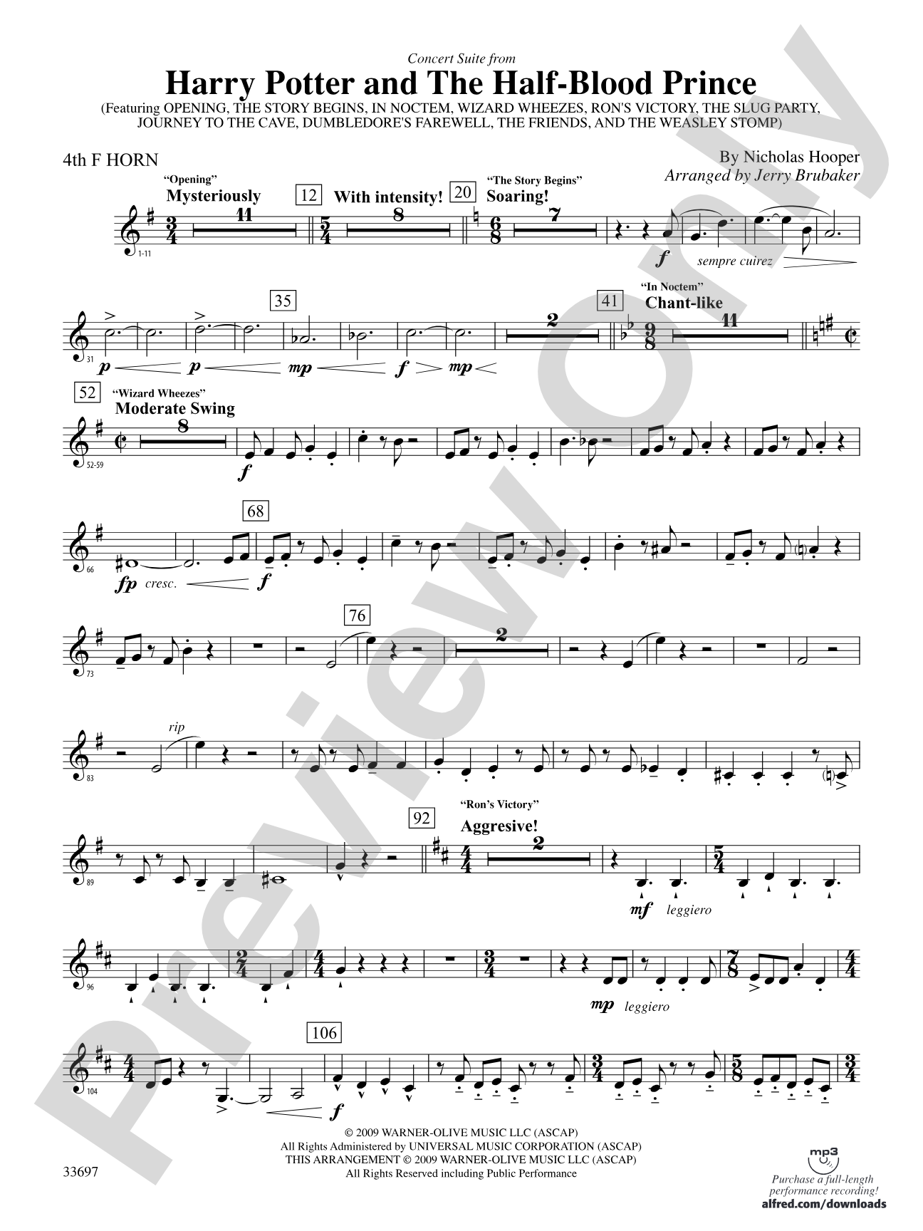 Harry Potter and the Half-Blood Prince, Concert Suite from: 4th F Horn