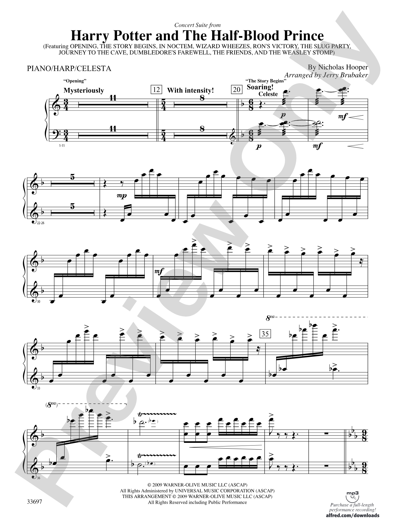 Harry Potter and the Half-Blood Prince, Concert Suite from: Piano Accompaniment