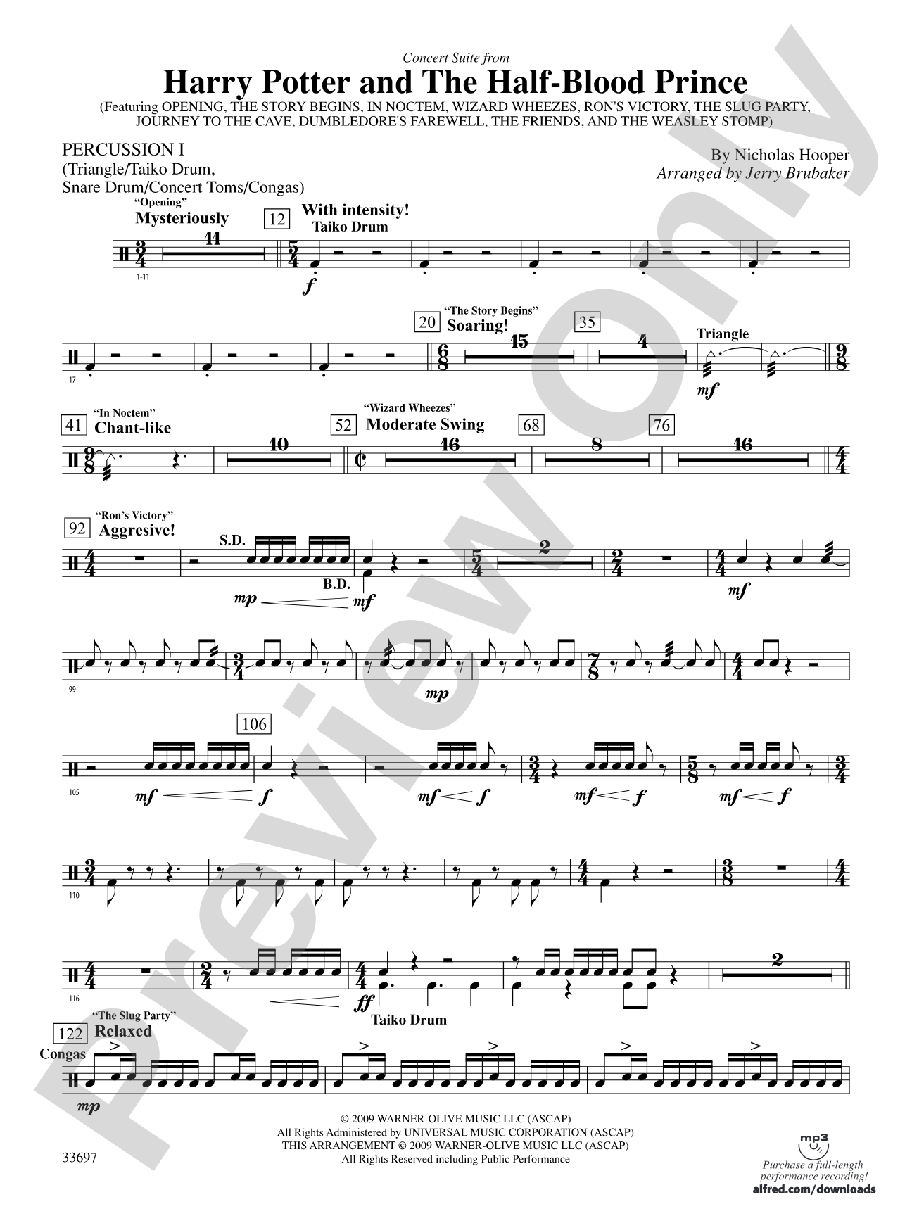 Harry Potter and the Half-Blood Prince, Concert Suite from: 1st Percussion