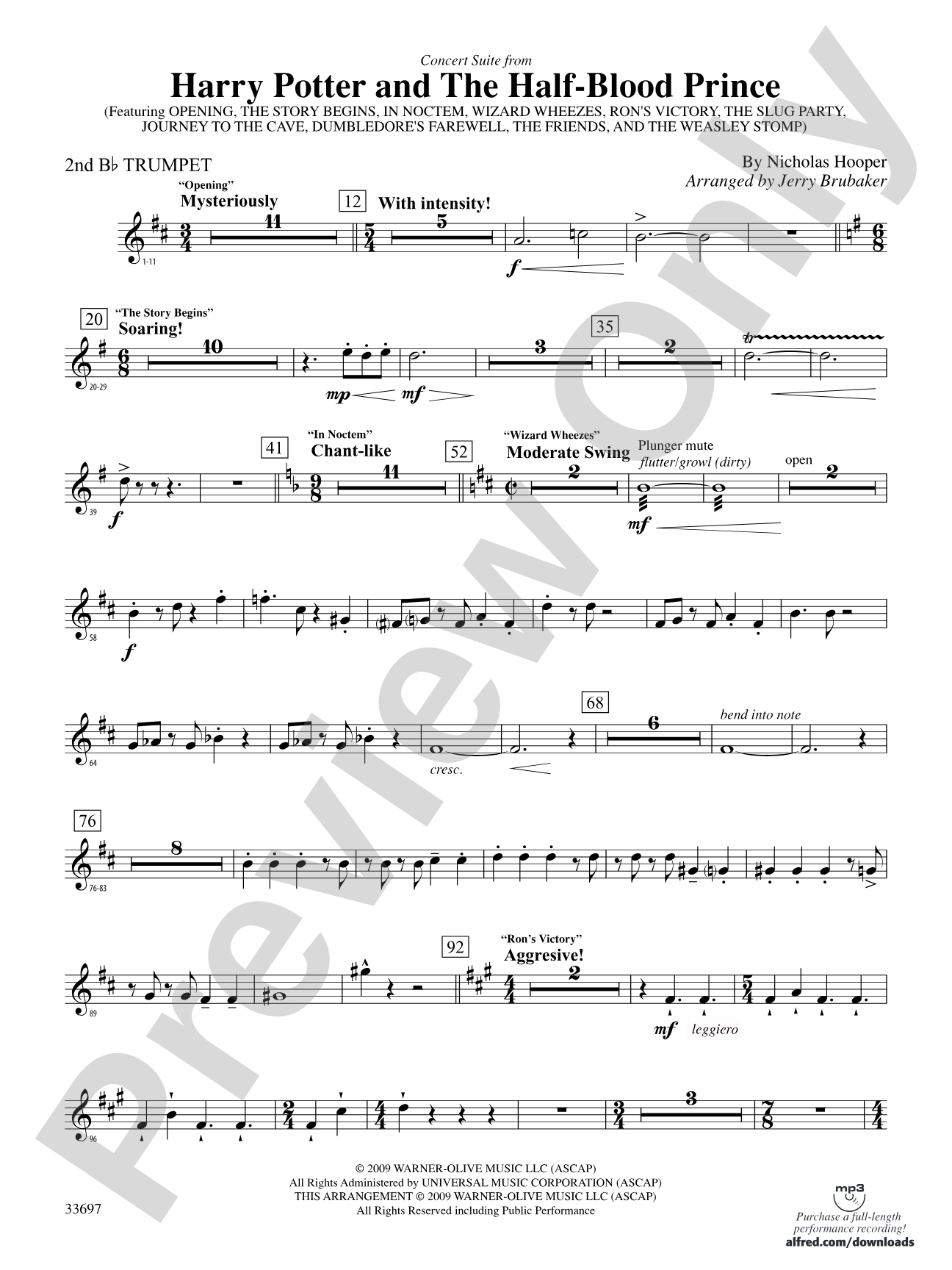 Harry Potter and the Half-Blood Prince, Concert Suite from: 2nd B-flat Trumpet