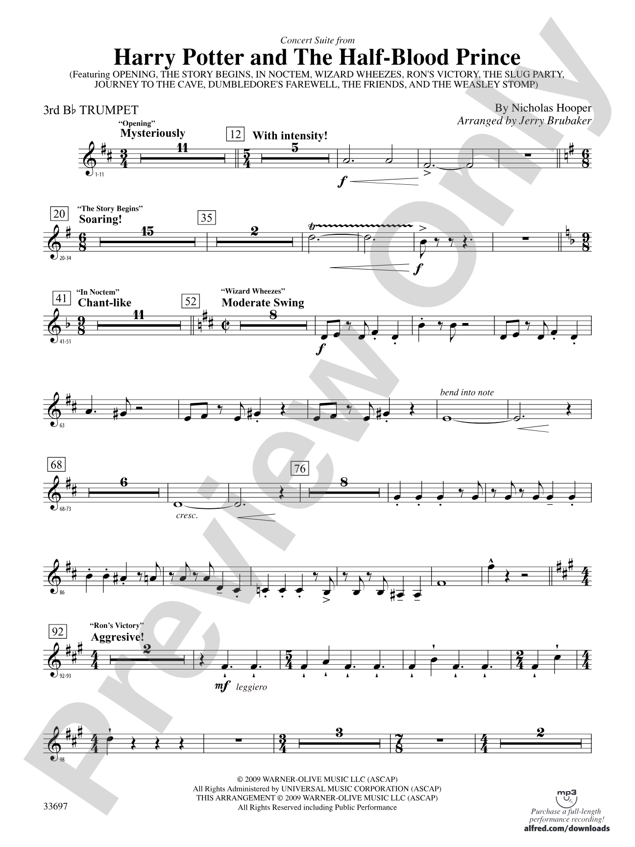 Harry Potter and the Half-Blood Prince, Concert Suite from: 3rd B-flat Trumpet