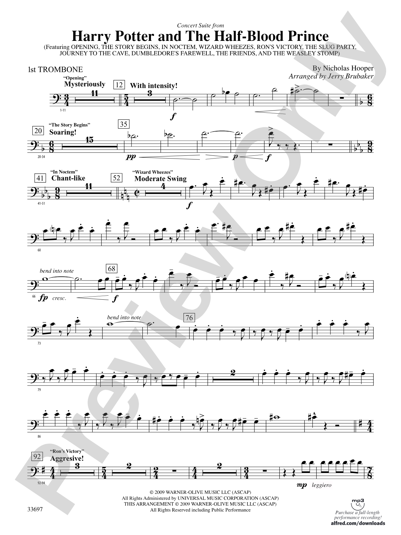 Harry Potter and the Half-Blood Prince, Concert Suite from: 1st Trombone