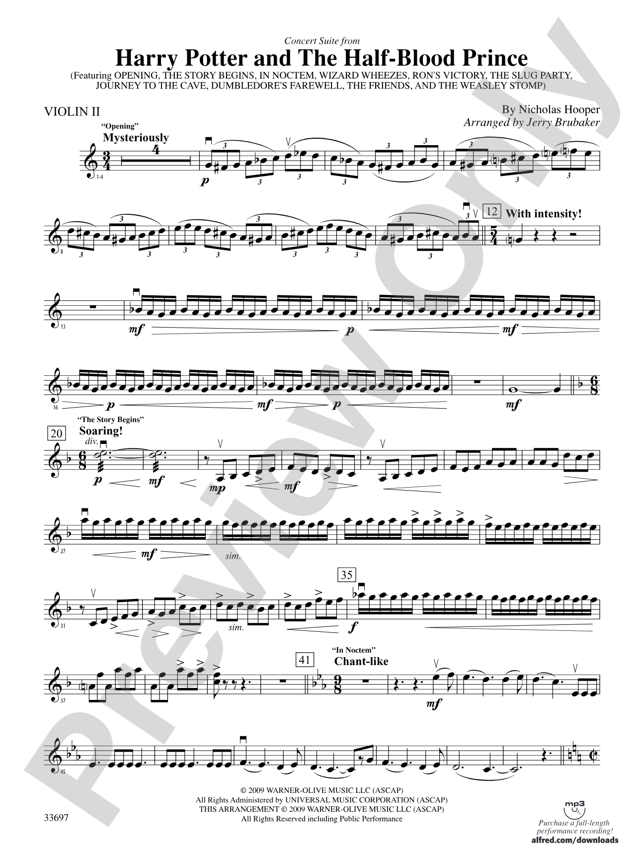 Harry Potter and the Half-Blood Prince, Concert Suite from: 2nd Violin