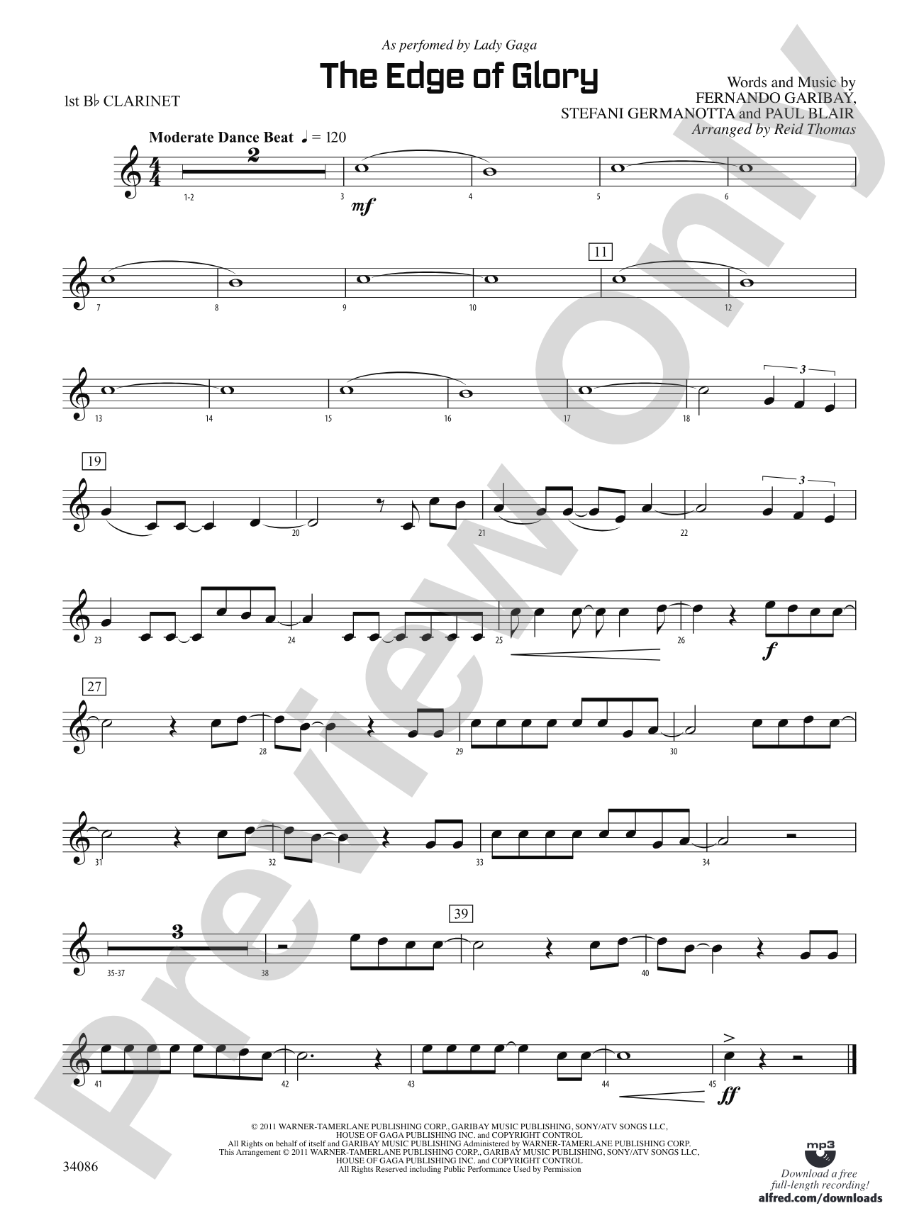 The Edge of Glory: 1st B-flat Clarinet