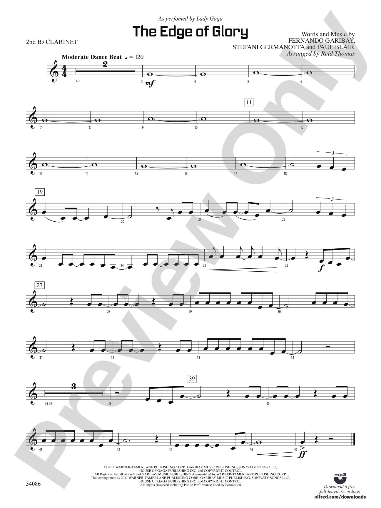 The Edge of Glory: 2nd B-flat Clarinet