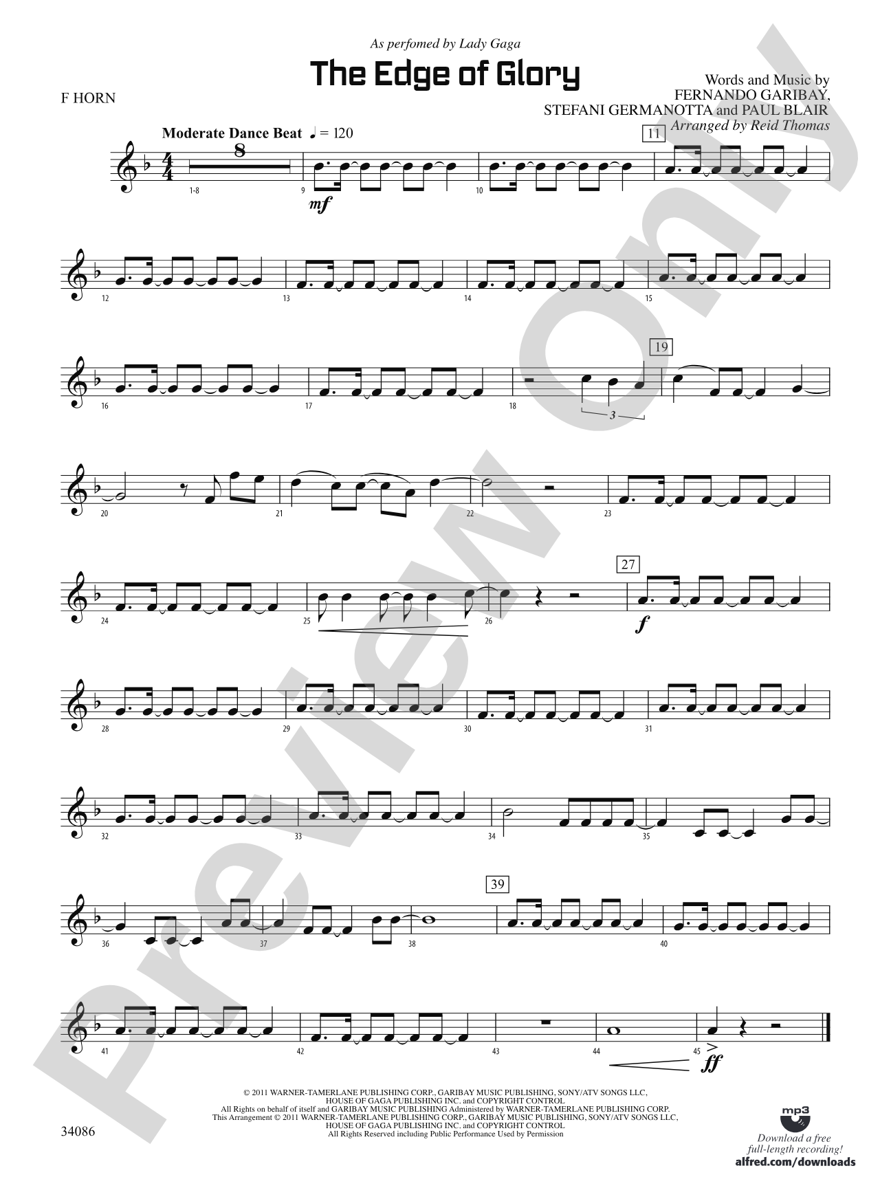 The Edge of Glory: 1st F Horn