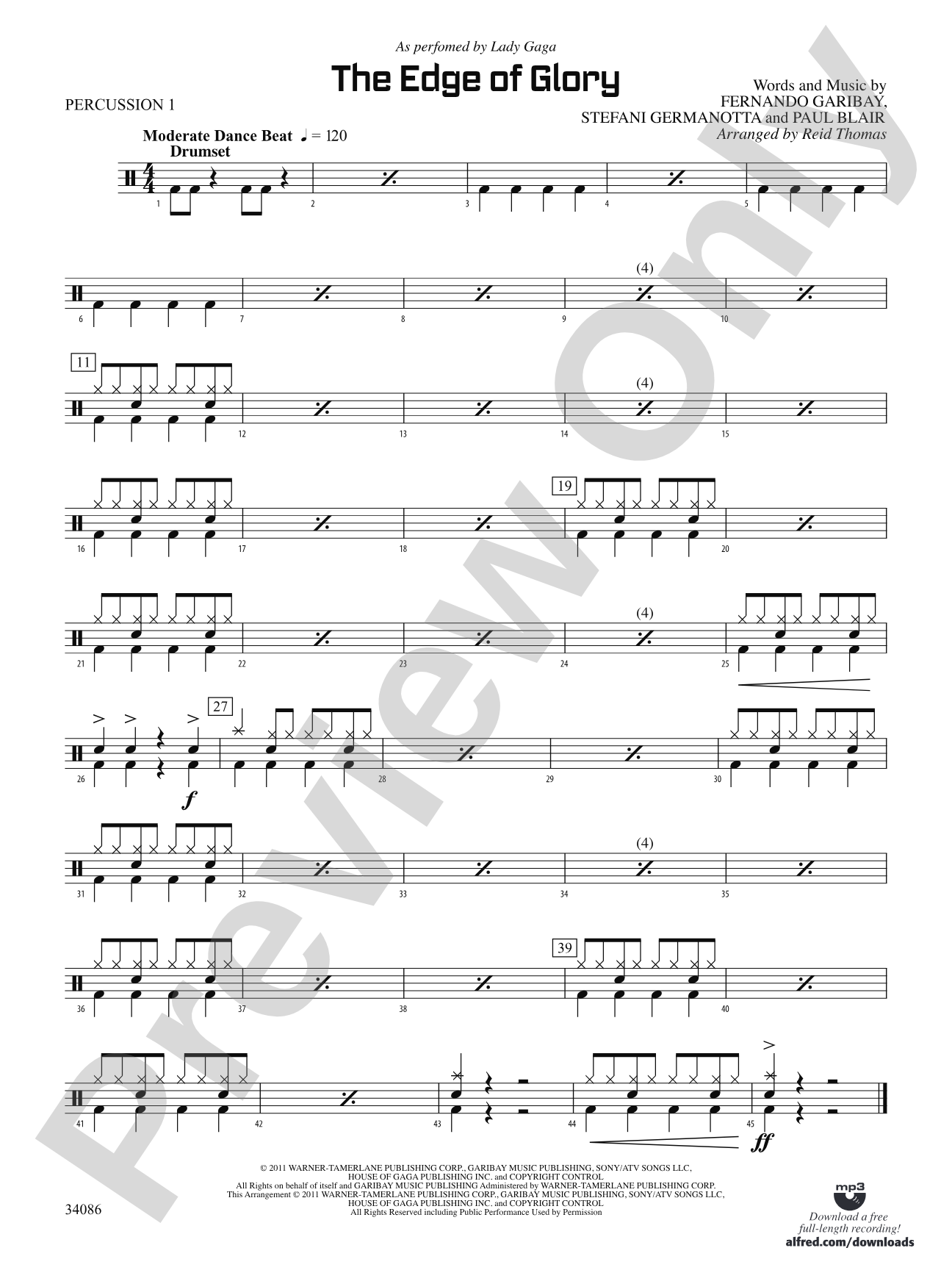 The Edge of Glory: 1st Percussion
