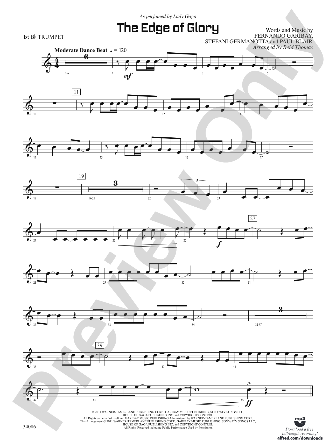 The Edge of Glory: 1st B-flat Trumpet