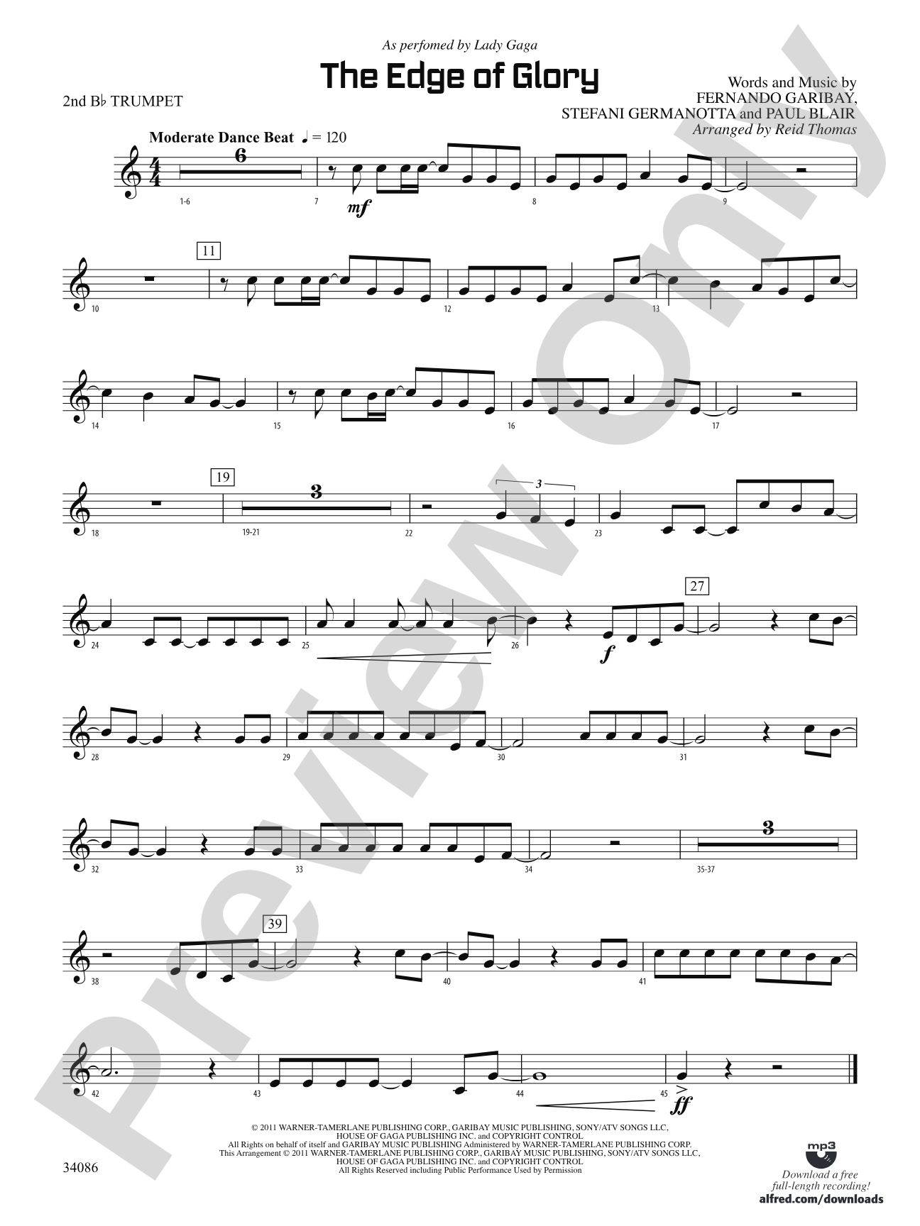 The Edge of Glory: 2nd B-flat Trumpet