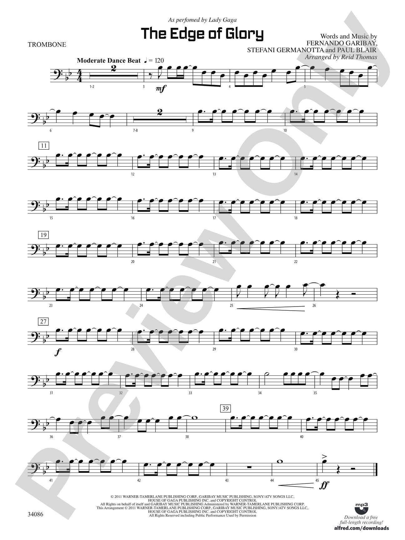 The Edge of Glory: 1st Trombone