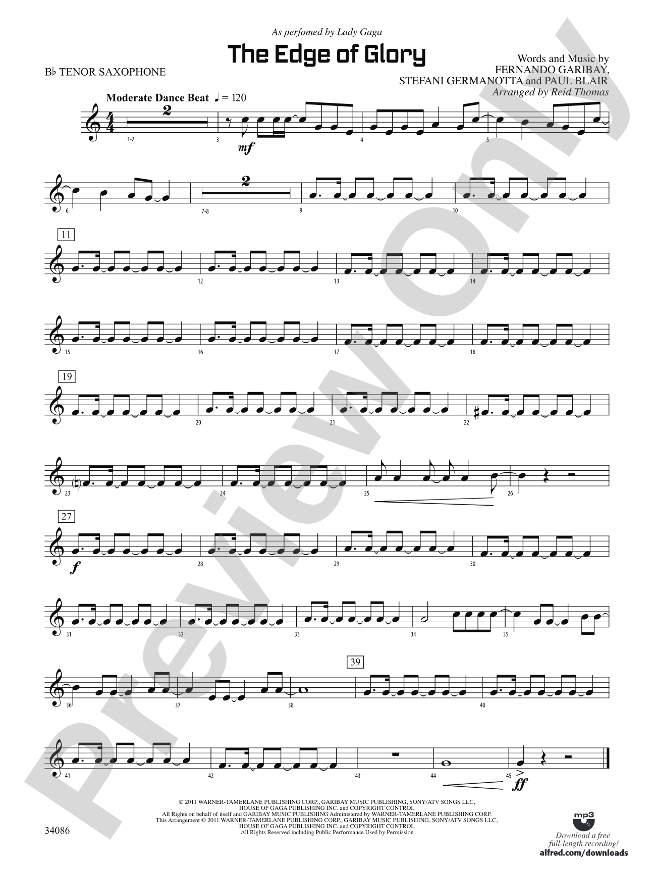 The Edge of Glory: B-flat Tenor Saxophone