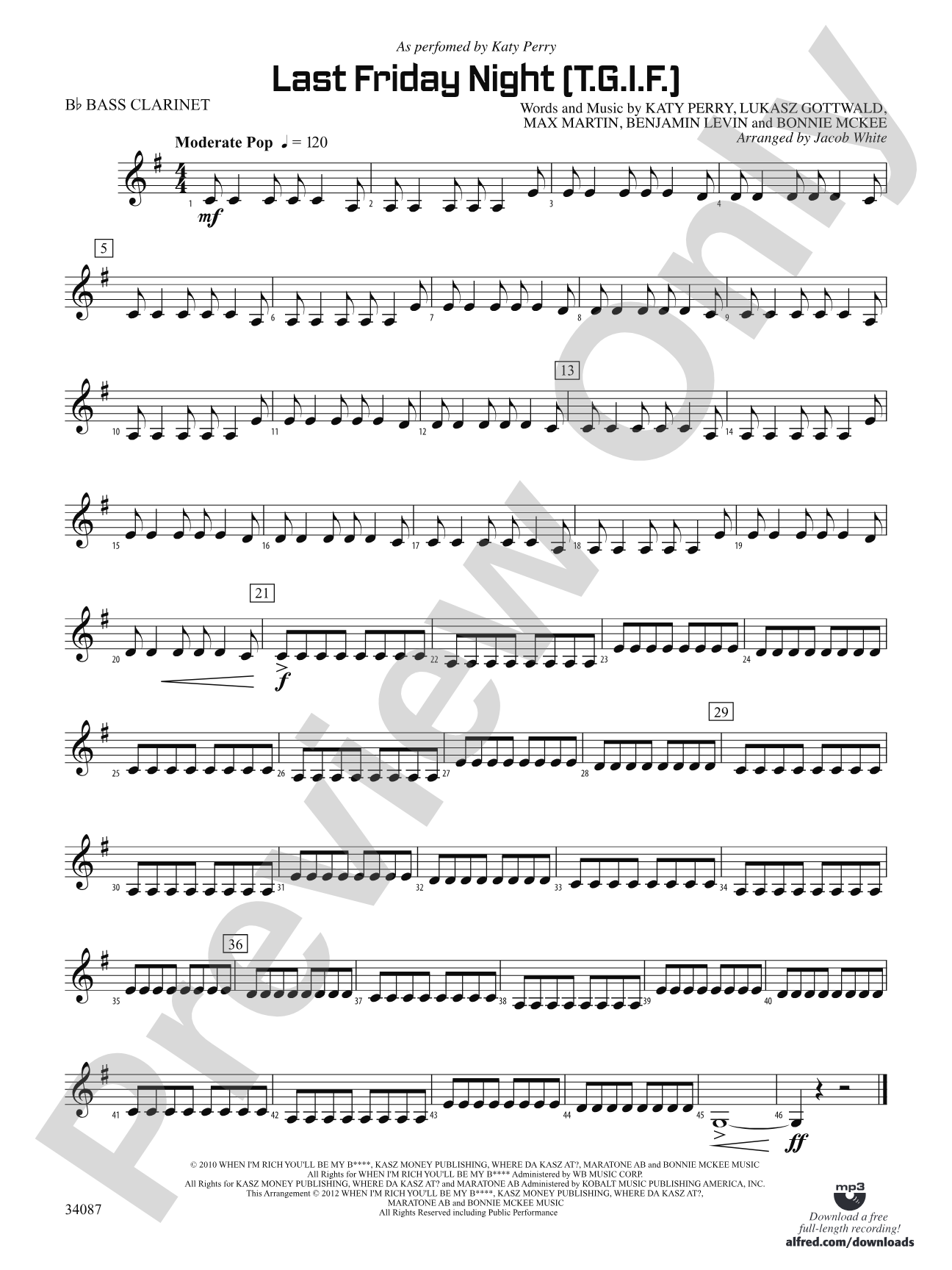 Last Friday Night (T.G.I.F.): B-flat Bass Clarinet
