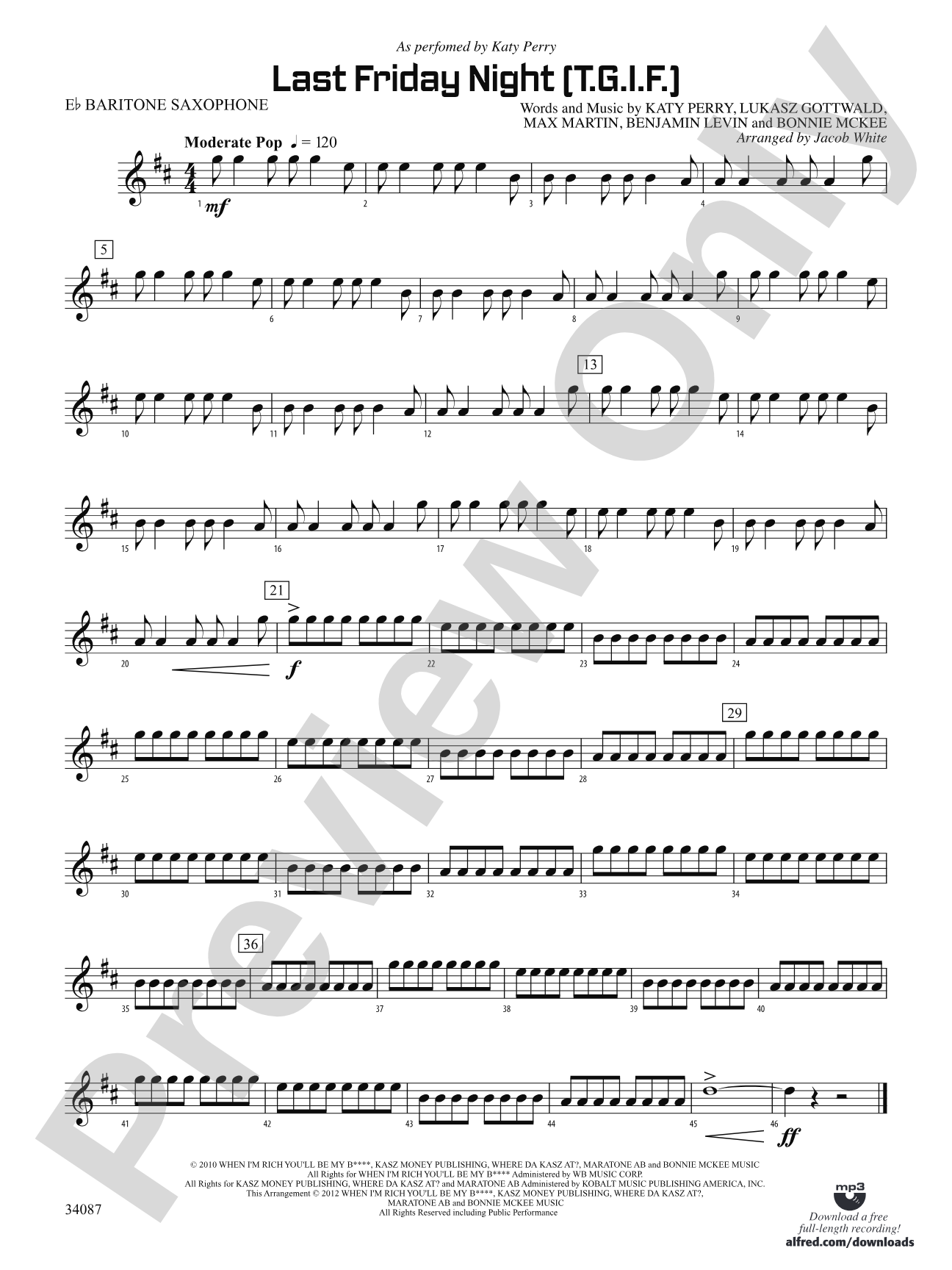 Last Friday Night (T.G.I.F.): E-flat Baritone Saxophone