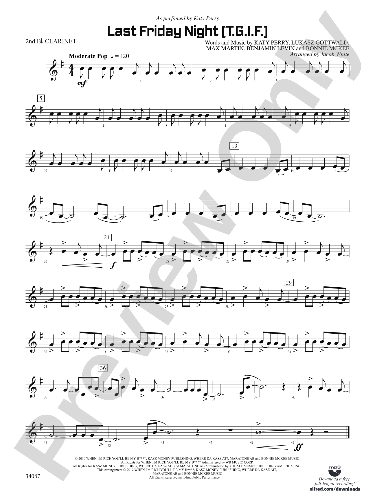 Last Friday Night (T.G.I.F.): 2nd B-flat Clarinet