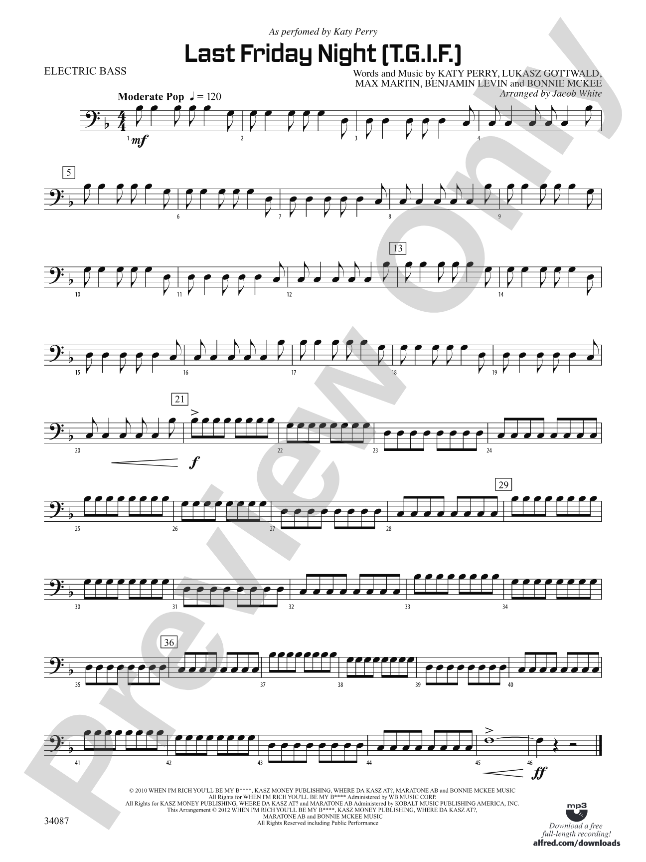 Last Friday Night (T.G.I.F.): Electric Bass