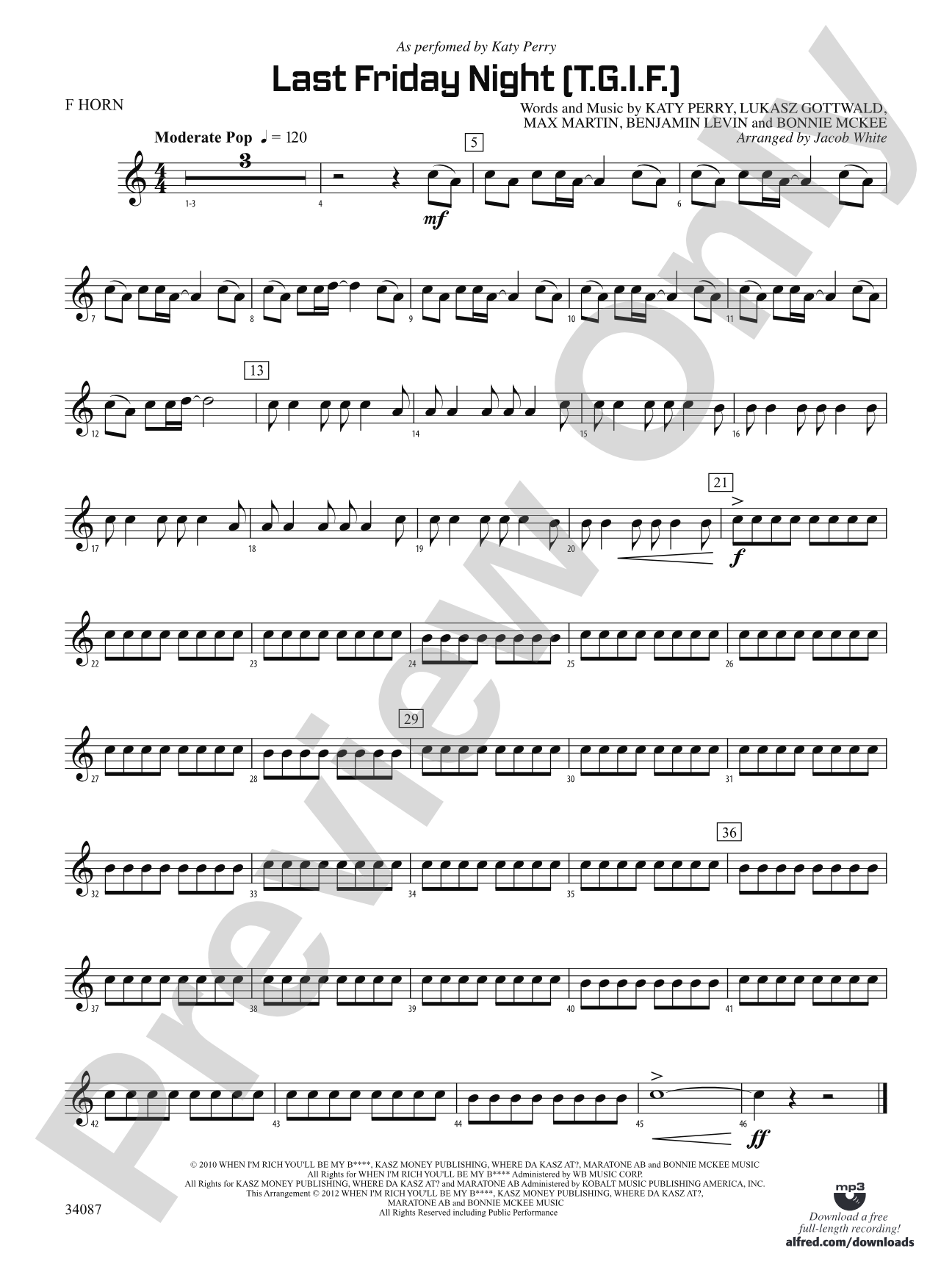 Last Friday Night (T.G.I.F.): 1st F Horn