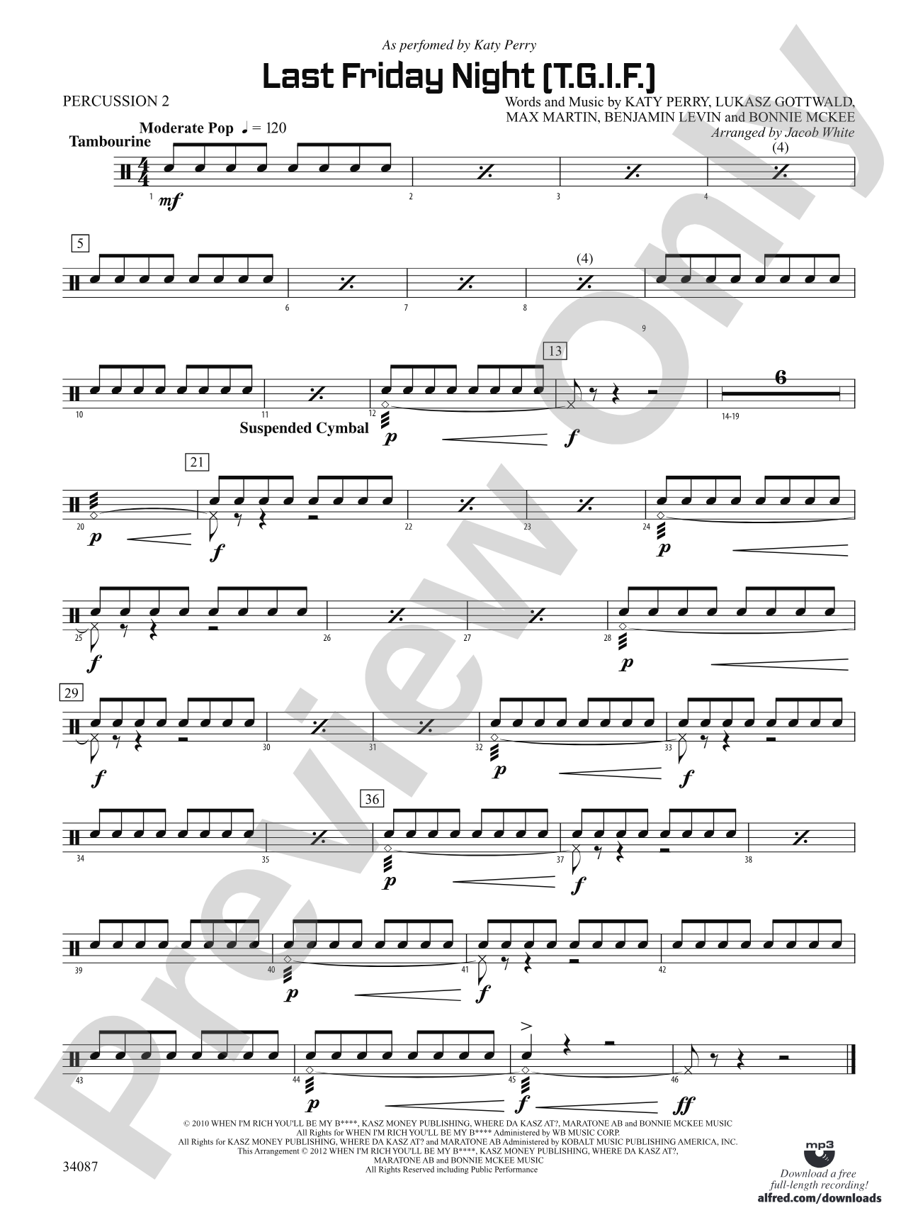 Last Friday Night (T.G.I.F.): 2nd Percussion
