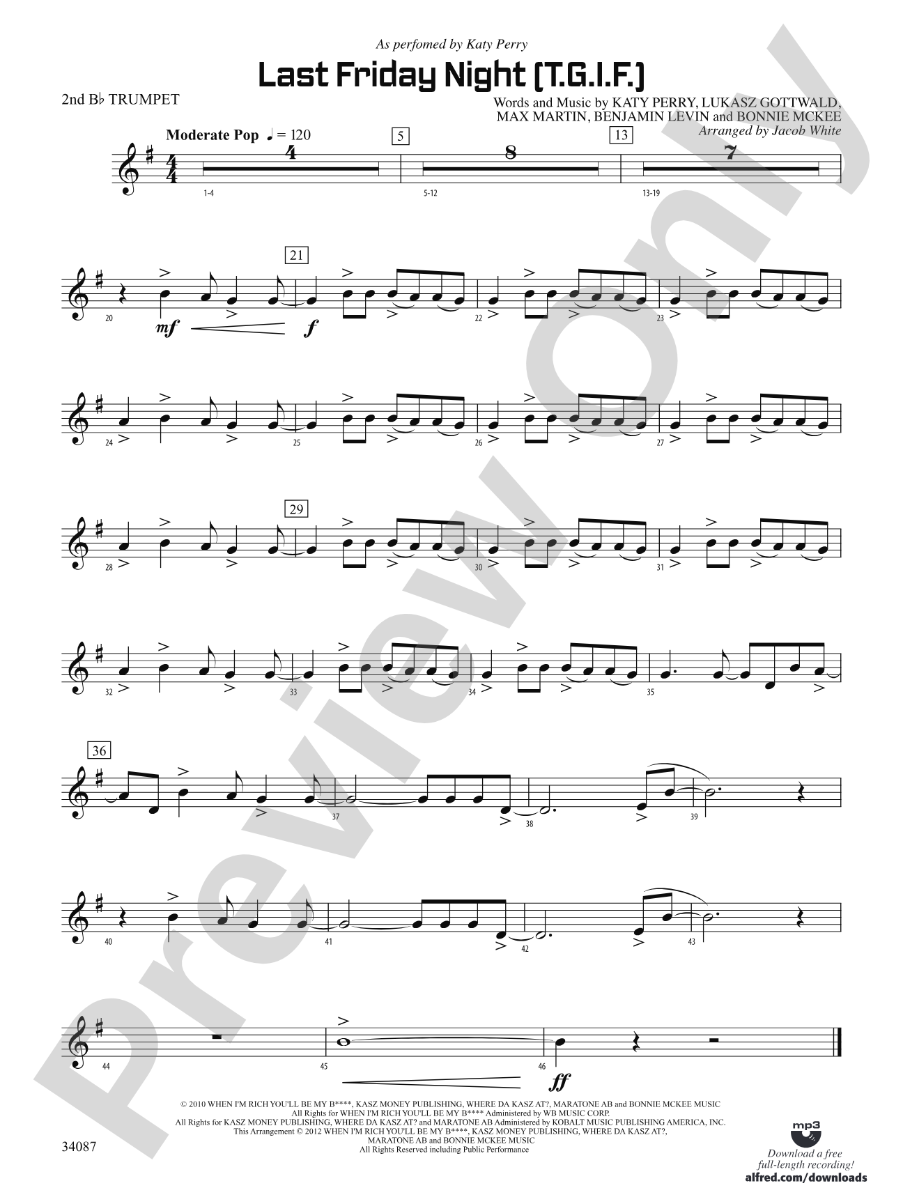 Last Friday Night (T.G.I.F.): 2nd B-flat Trumpet